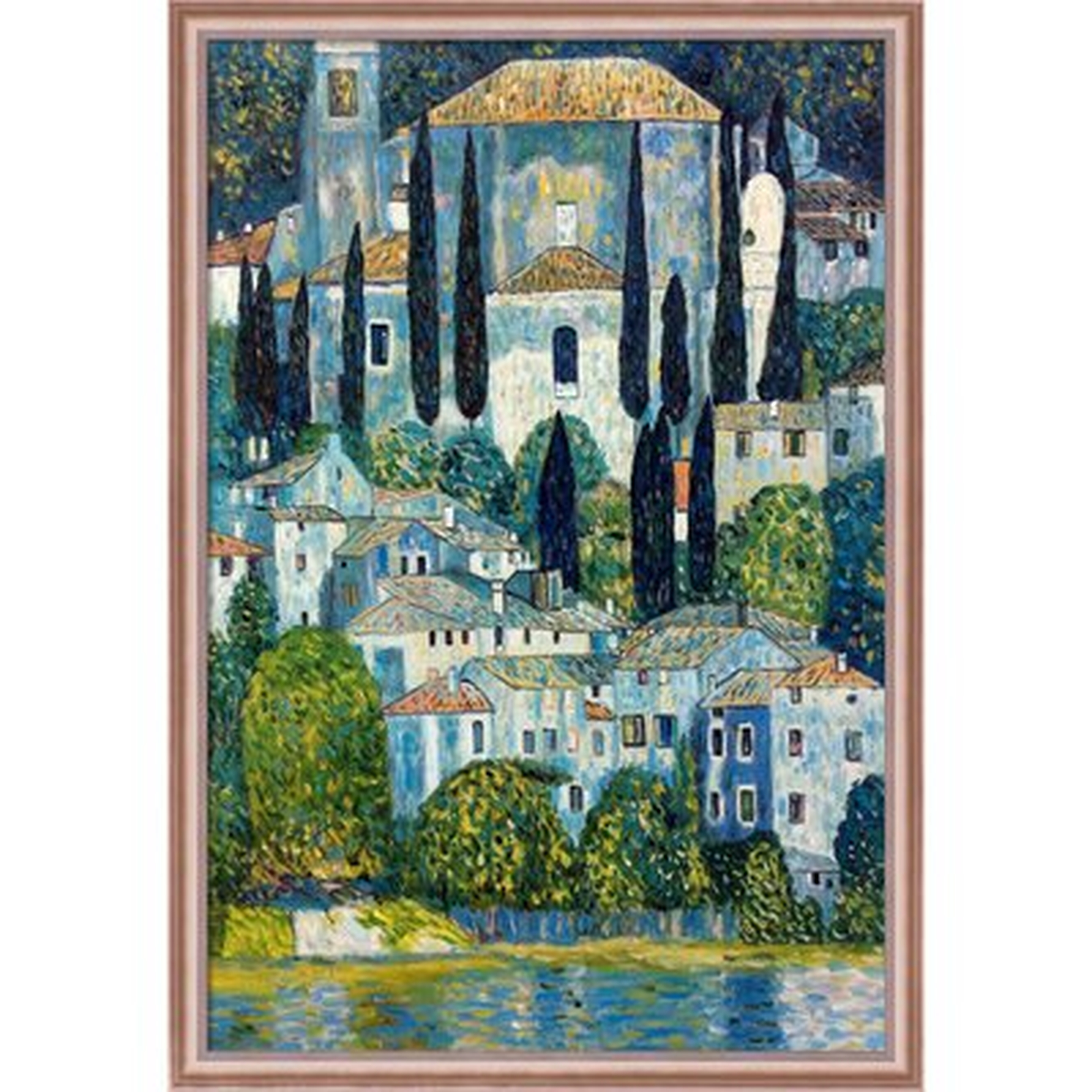 Church In Cassone (Landscape With Cypress) By Gustav Klimt With Rose Gold Classico Frame, 27" X 39" - Wayfair