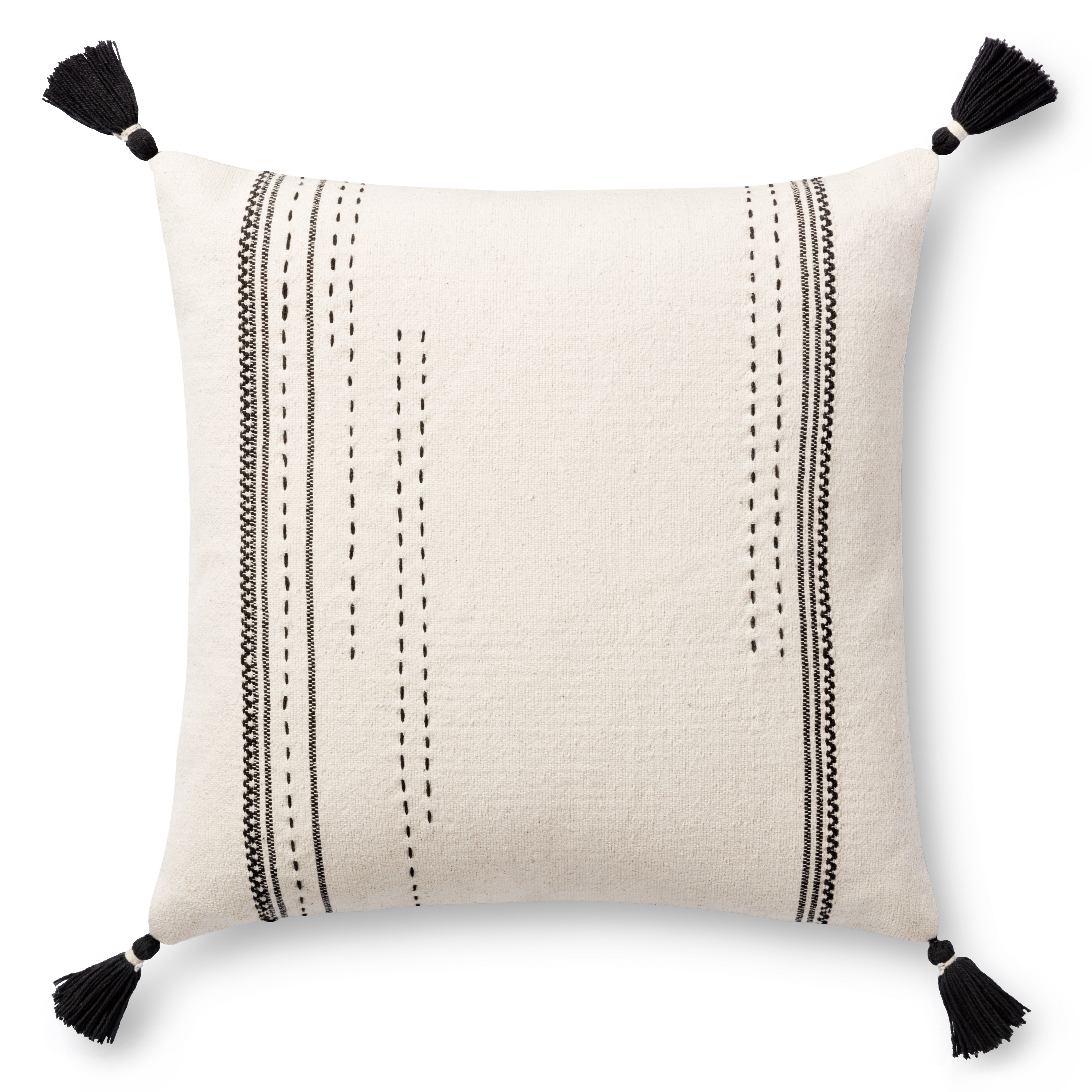 PILLOWS P1149 NATURAL / BLACK 18" x 18" Cover w/Poly - Magnolia Home by Joana Gaines Crafted by Loloi Rugs