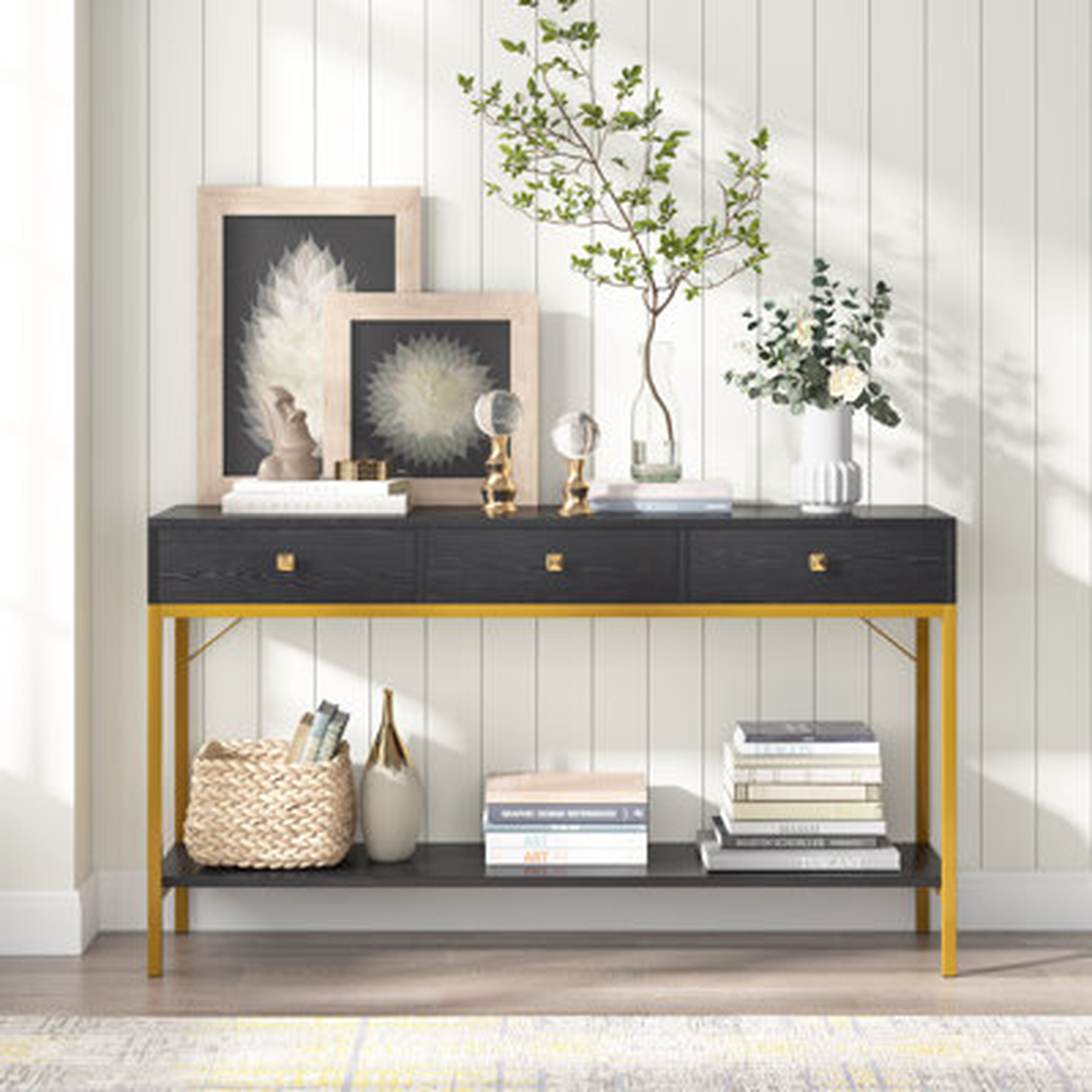 54.33 Inch Black Sofa Table, Console Table With 3 Drawers For Hallway, Entrance, Living Room - Wayfair