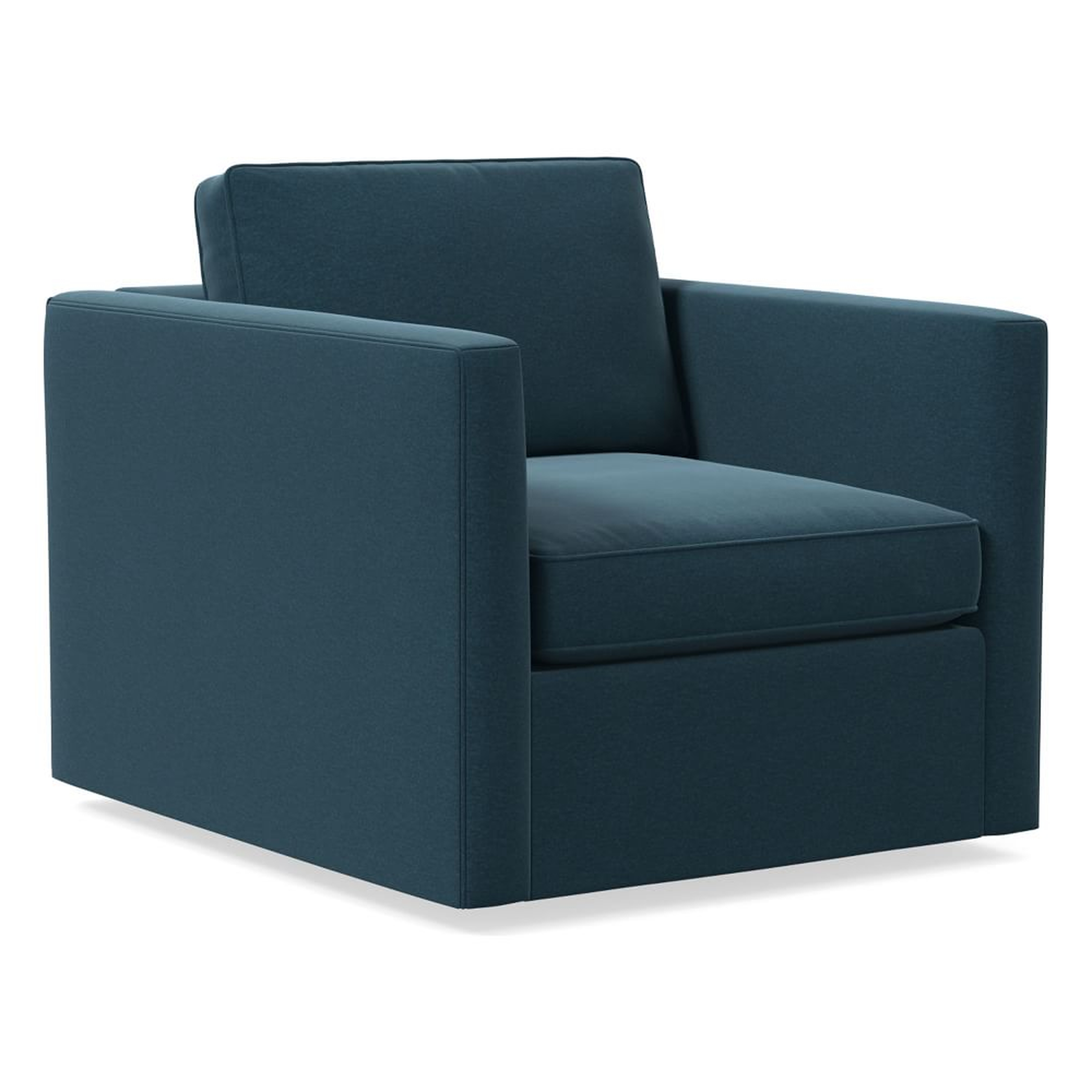 Harris Swivel Chair, Poly, Performance Velvet, Lagoon, Concealed Support - West Elm