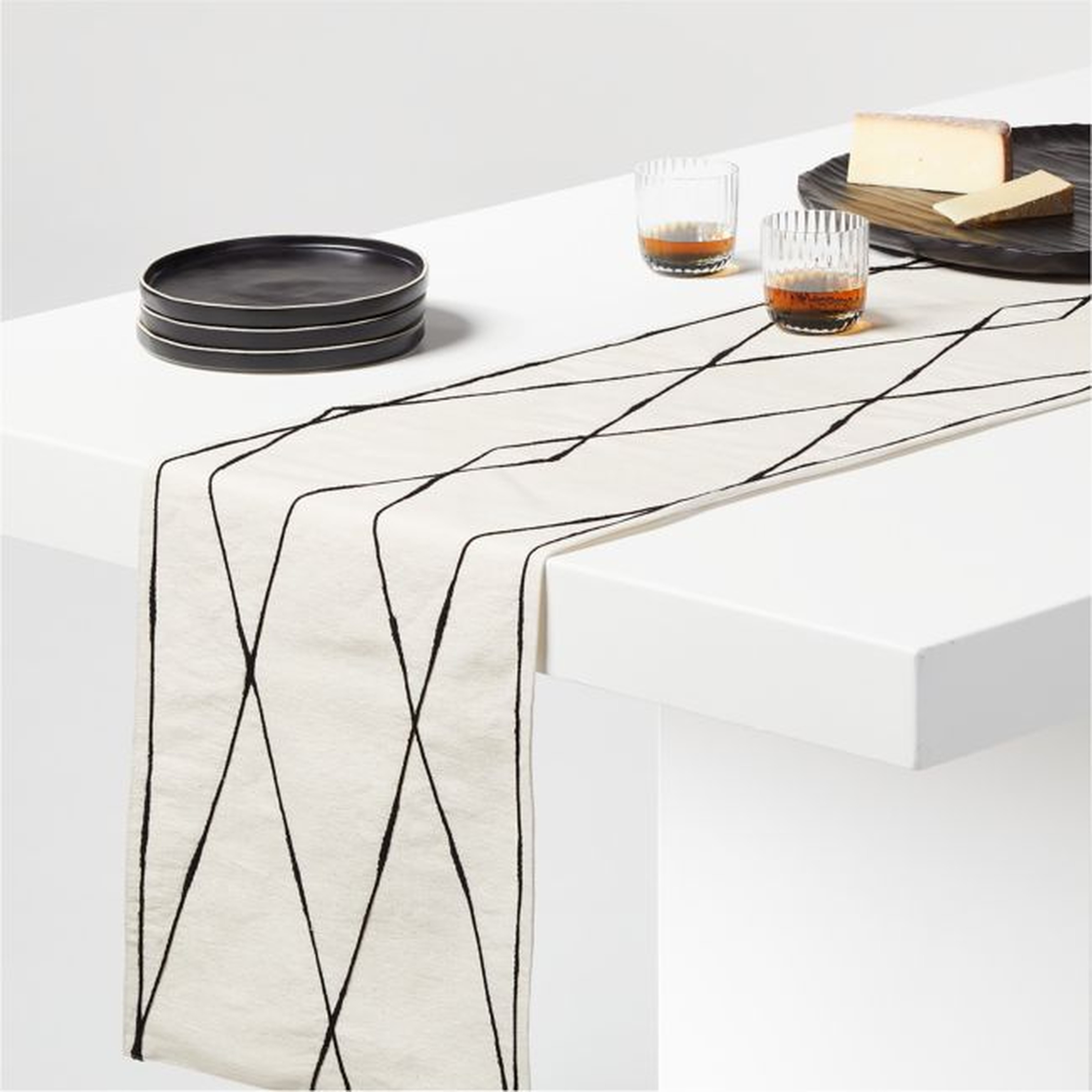 Caladesi 90" Natural Embroidered Table Runner - Crate and Barrel