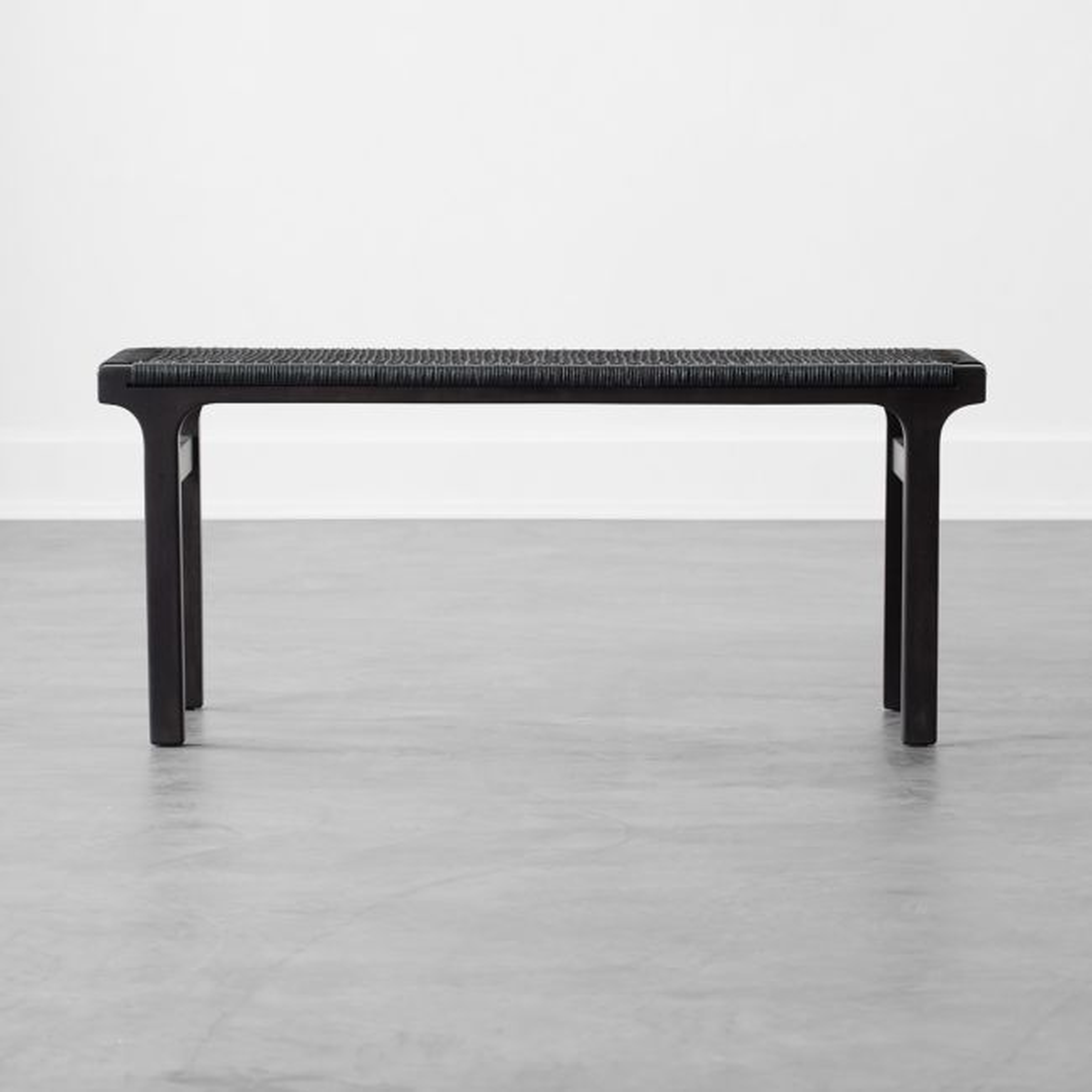 Small Black Leather Woven Bench - CB2