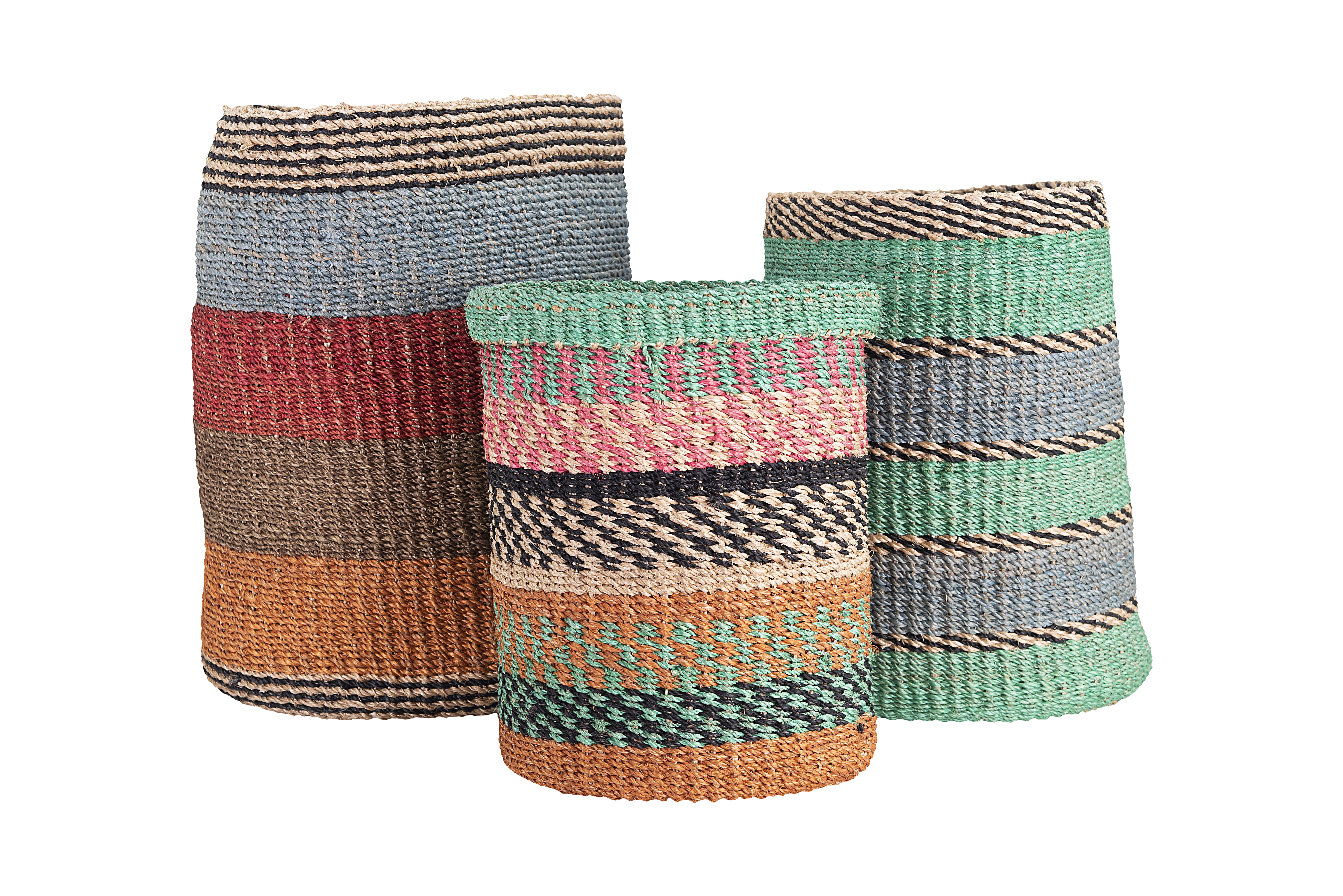 Bright Stripes Hand Woven Abaca Baskets, Set of 3 - Nomad Home