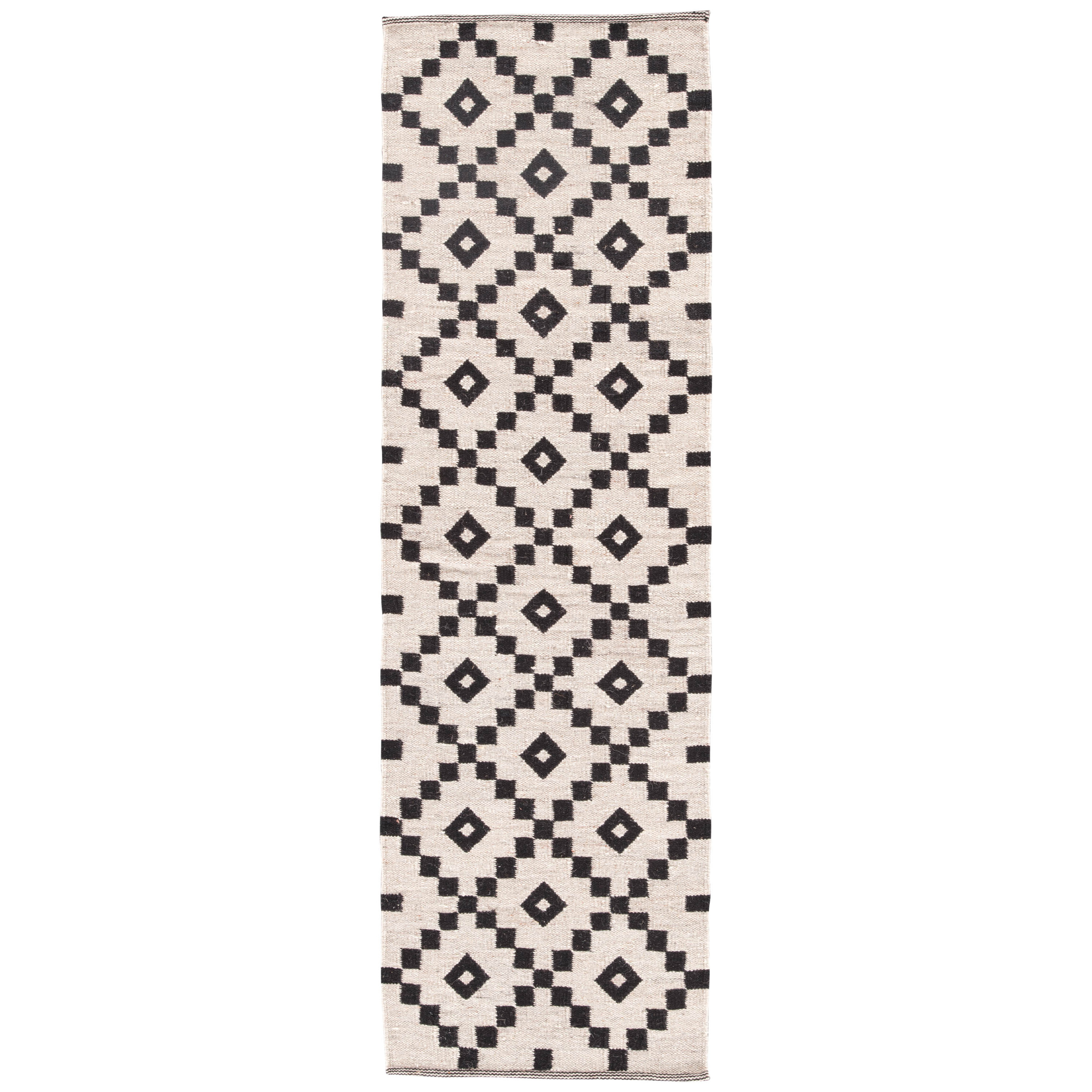 Croix Handmade Geometric Runner Rug, Black & White, 2'6" x 8' - Collective Weavers