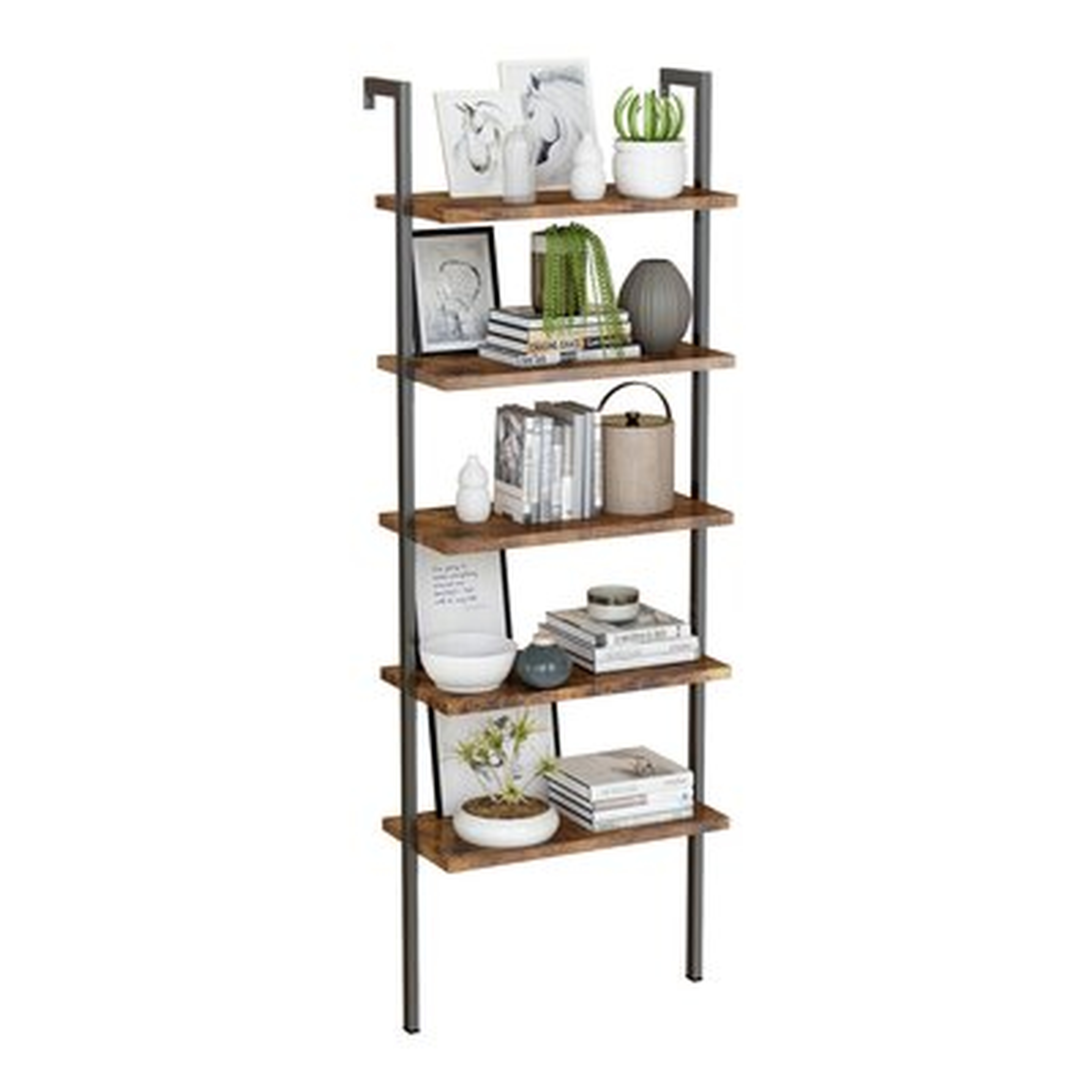 Industrial Style 70.8" H X 23.6" W Steel Ladder Bookcase 5 Tier Wall-Mounted Bookshelf Display Storage Rack Plant Flower Stand With Metal Frame For Home Office - Wayfair