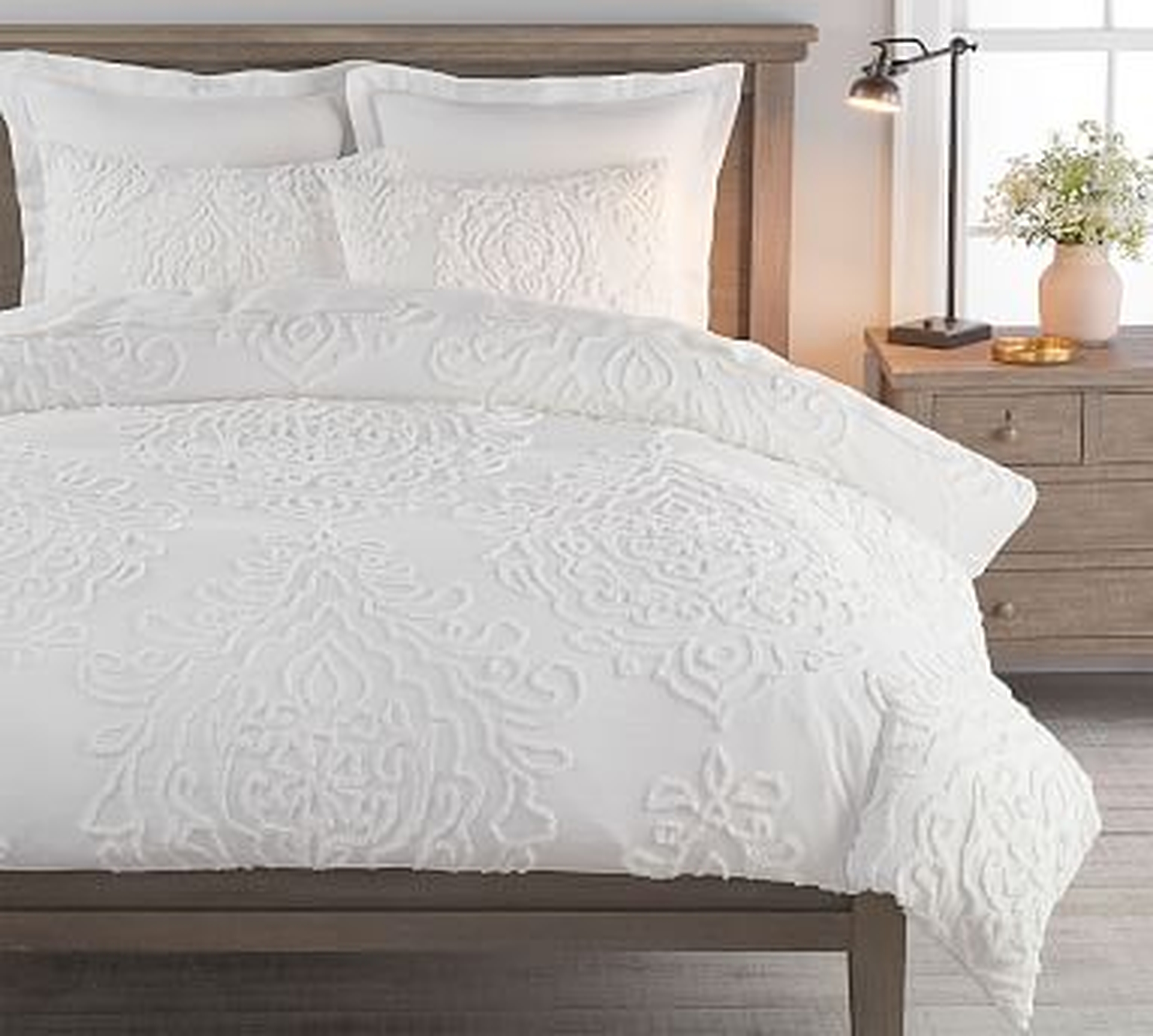 Renee Candlewick Sateen Duvet Cover, Full/Queen, White - Pottery Barn