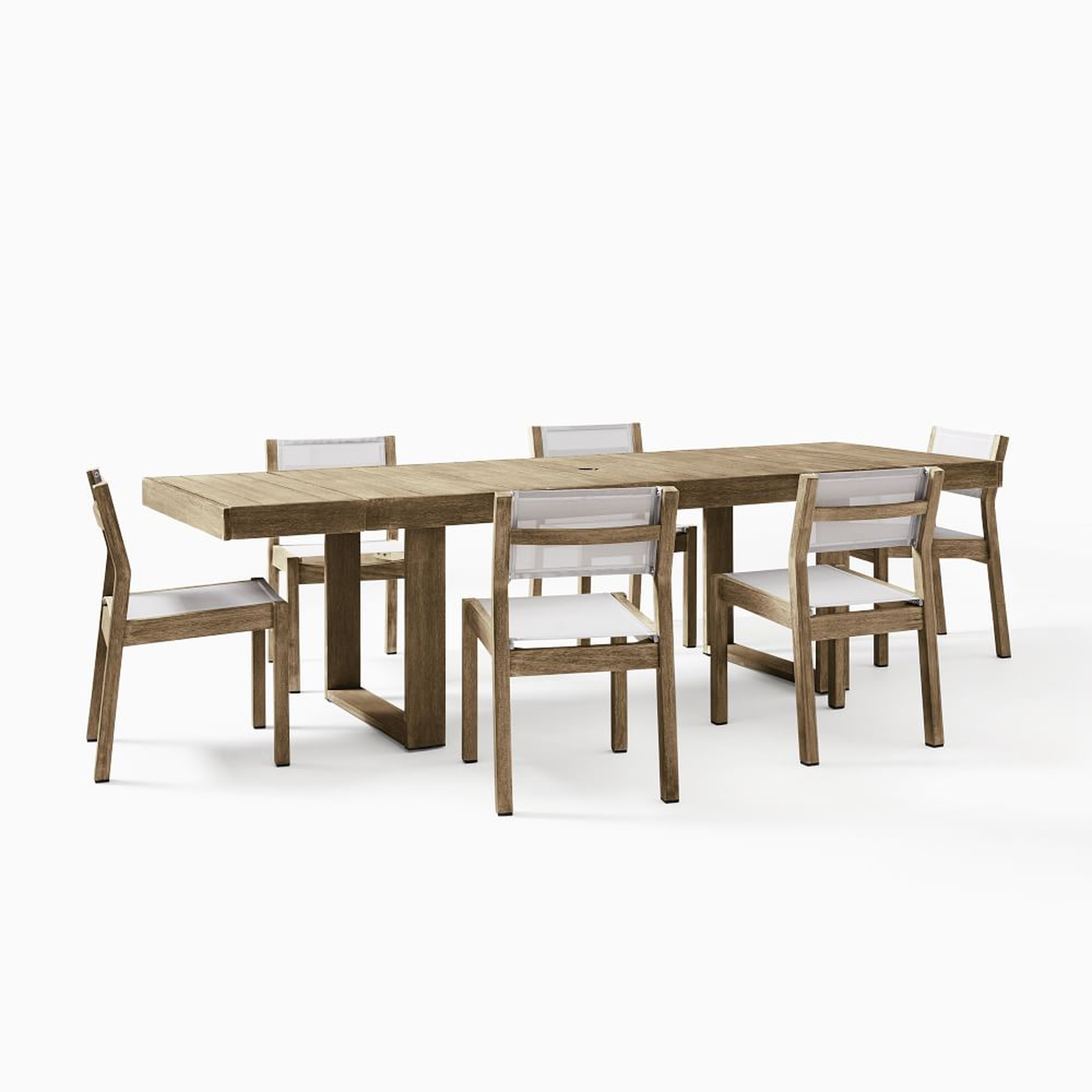Portside Outdoor Expandable Dining Table + 6 Textilene Chairs Set, Driftwood - West Elm