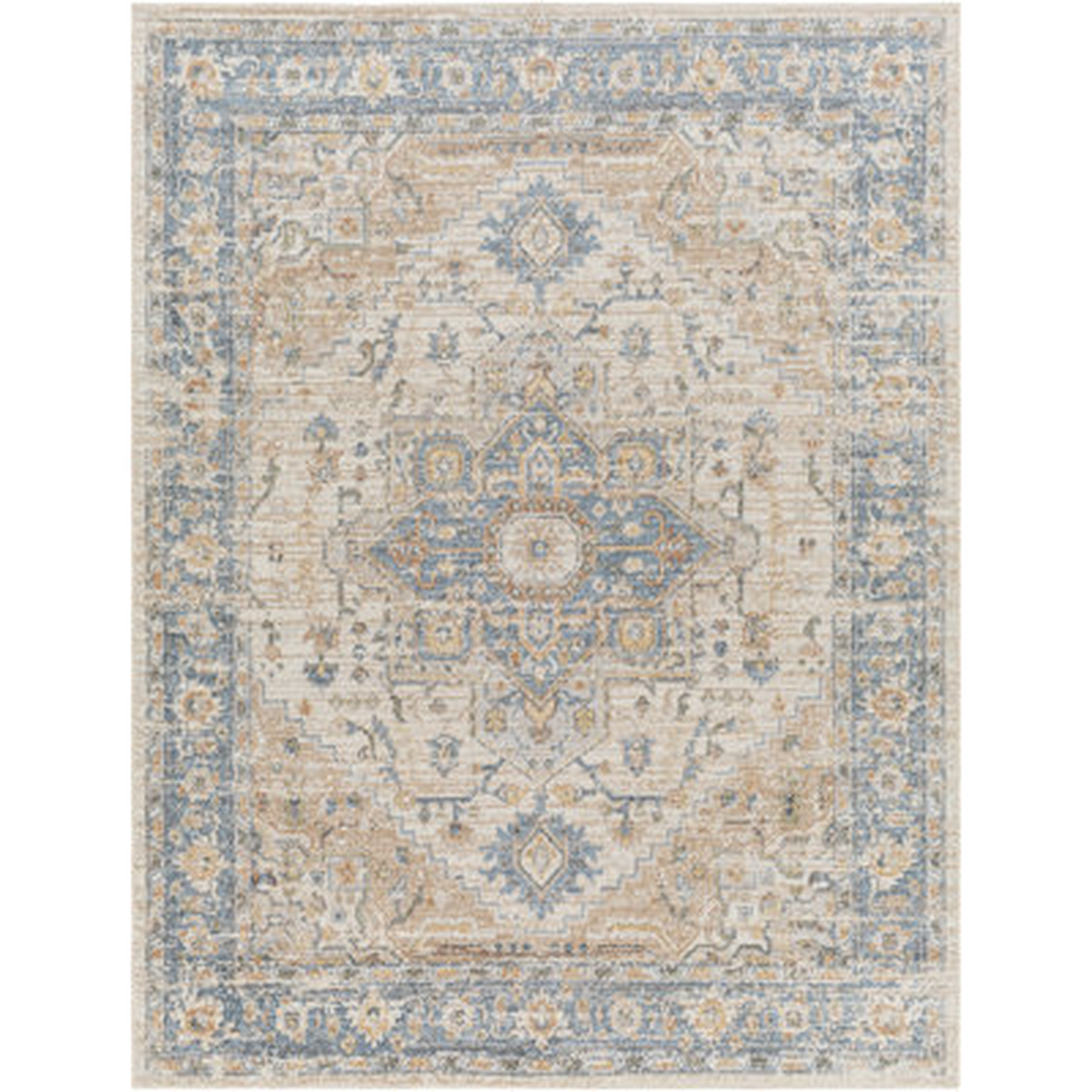 Weber Machine Washable Oriental Ivory/Blue Area Rug - Wayfair