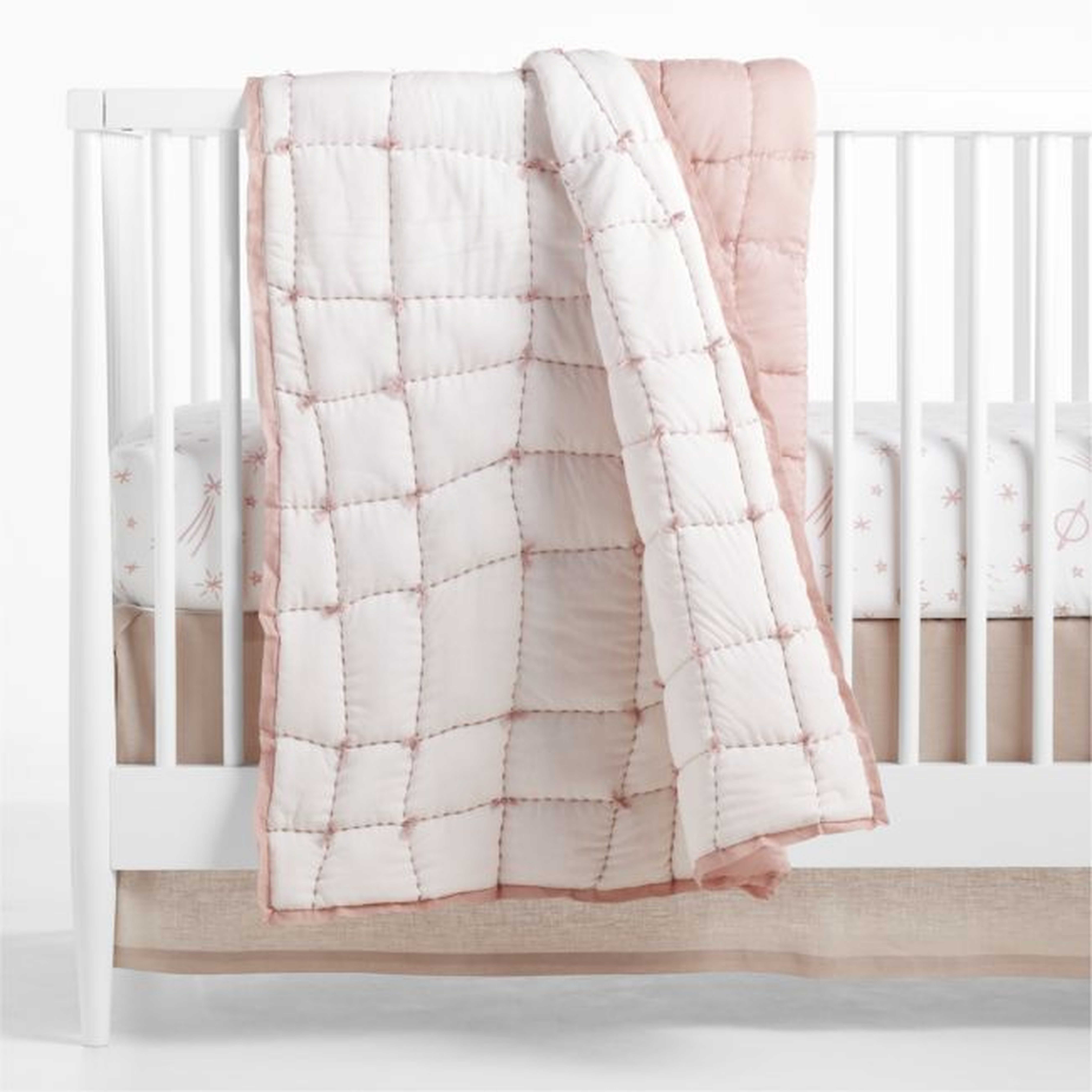 Wonky Grid Light Pink Crib Quilt - Crate and Barrel