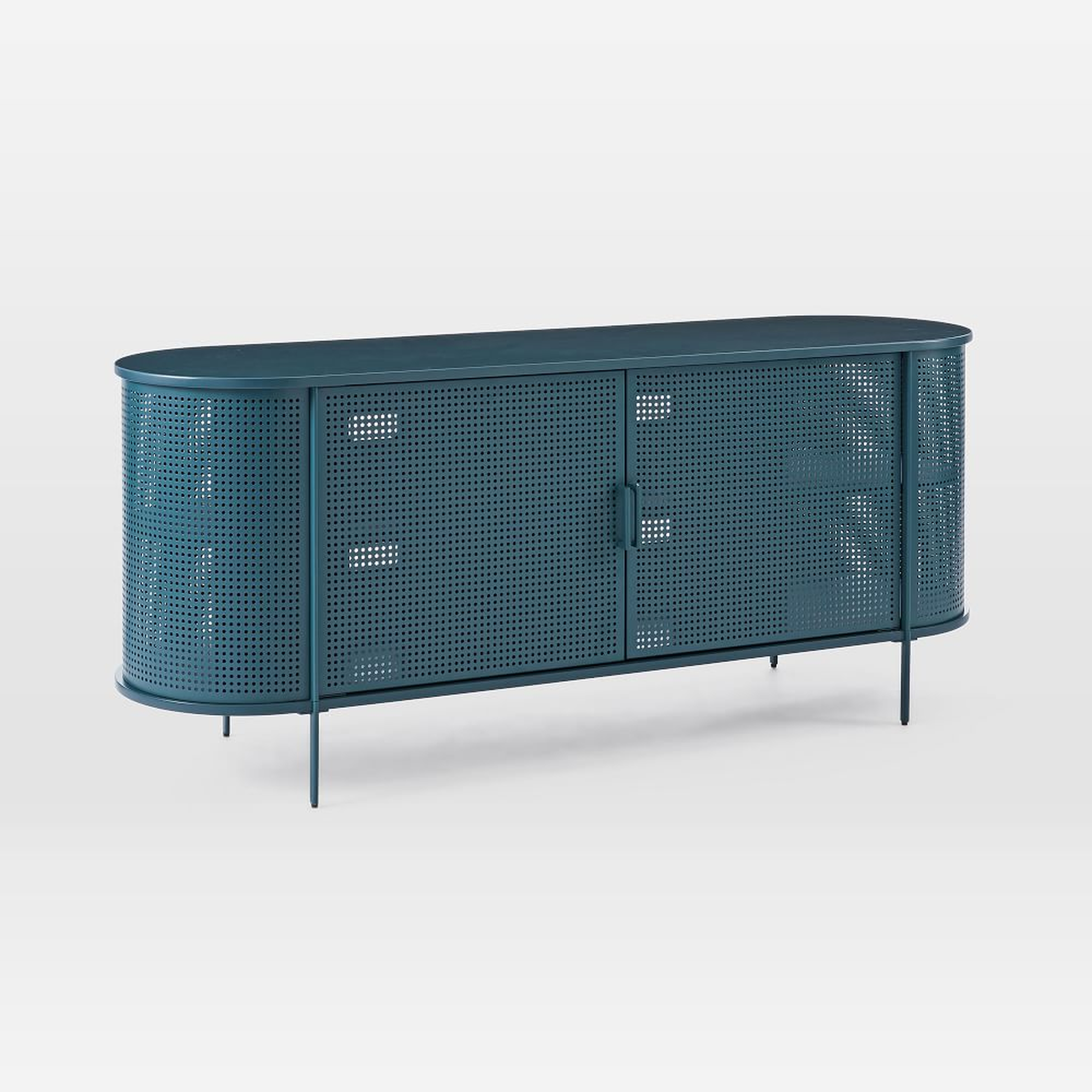 Perforated Media Console/Buffet, Wood/Steel, Petrol Blue, 67" - West Elm