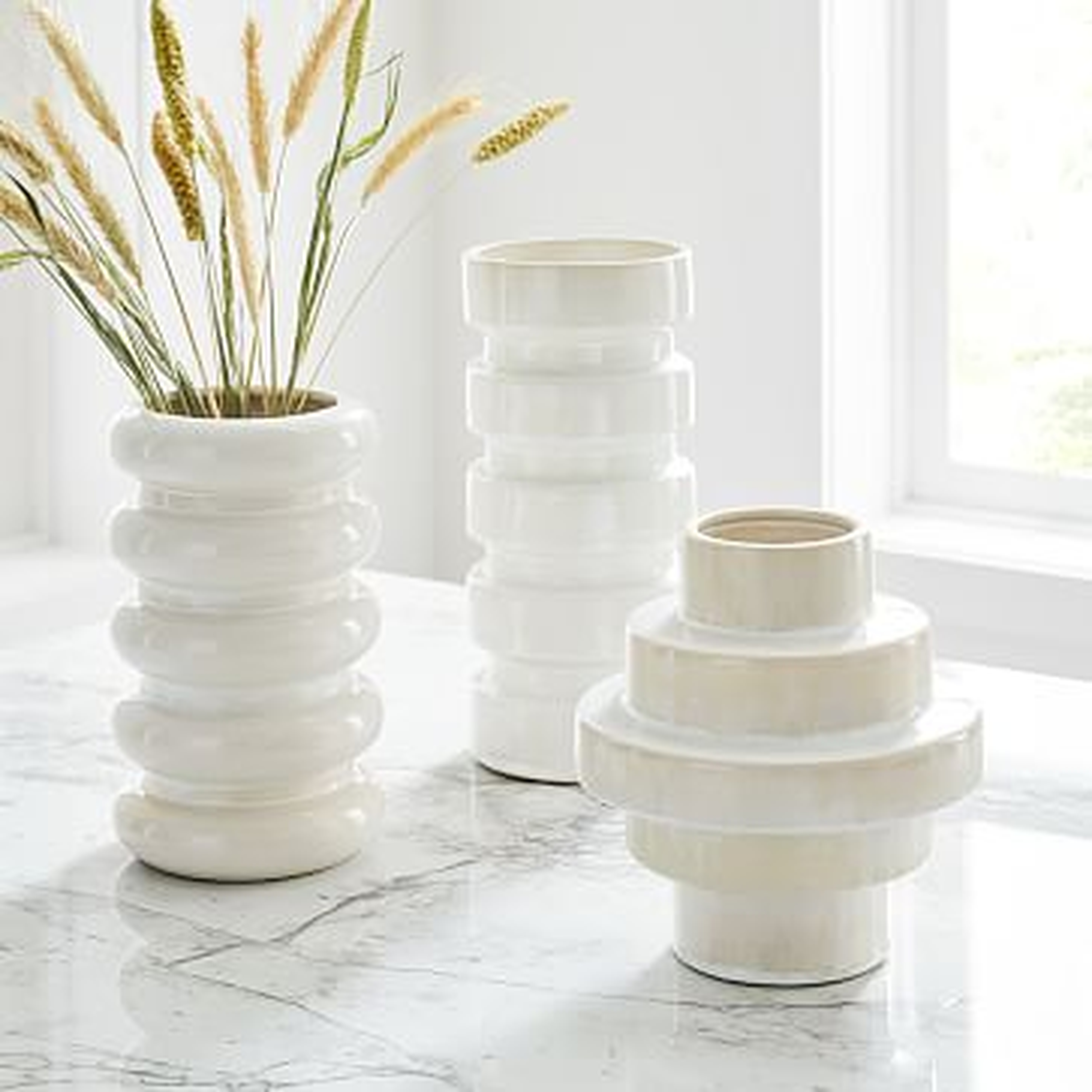 Stepped Form Ceramic Round Steps, Translucent White, Set of 3 - West Elm