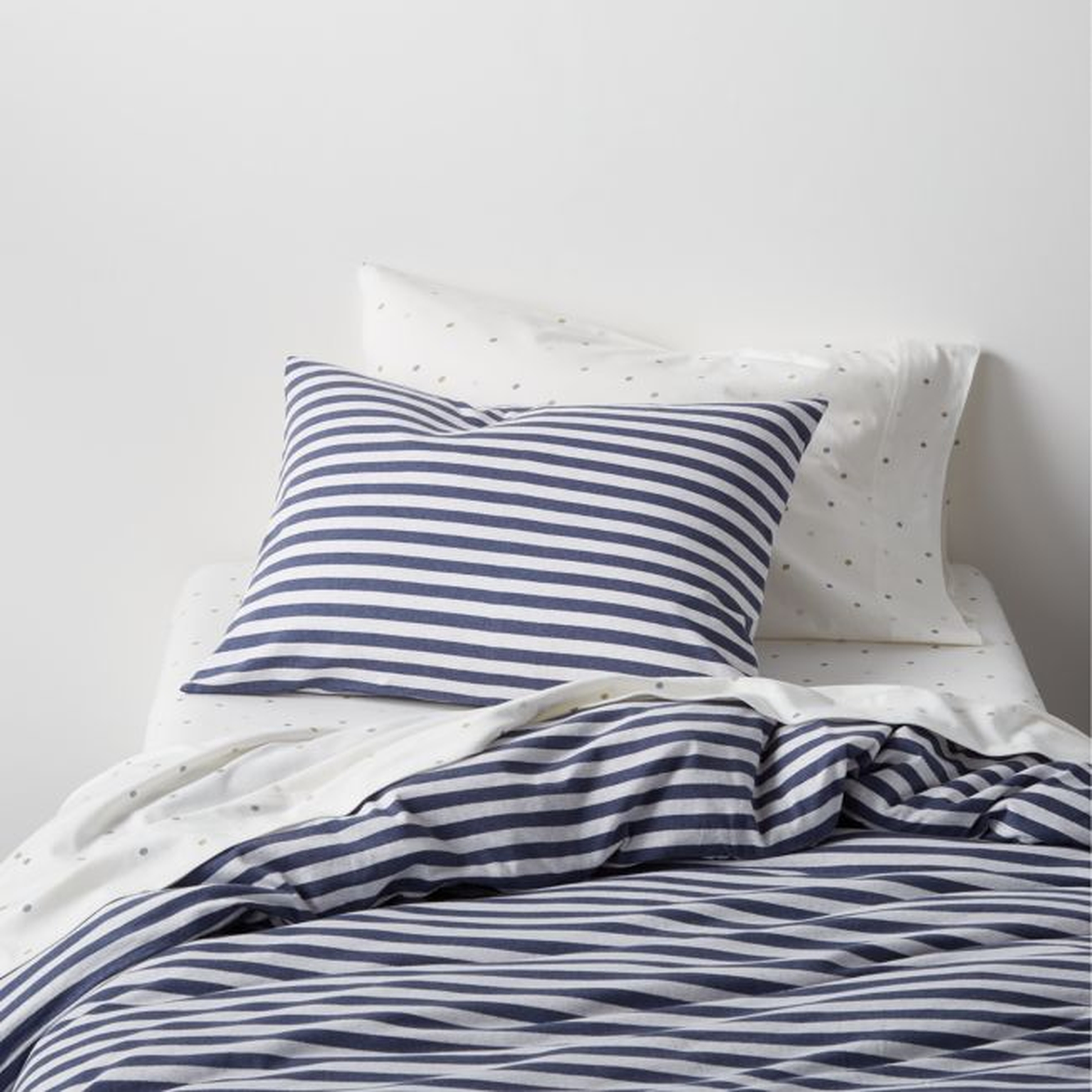 Comfy Tee Navy Blue Stripe Organic Cotton Jersey Kids Full/Queen Duvet Cover - Crate & Kids