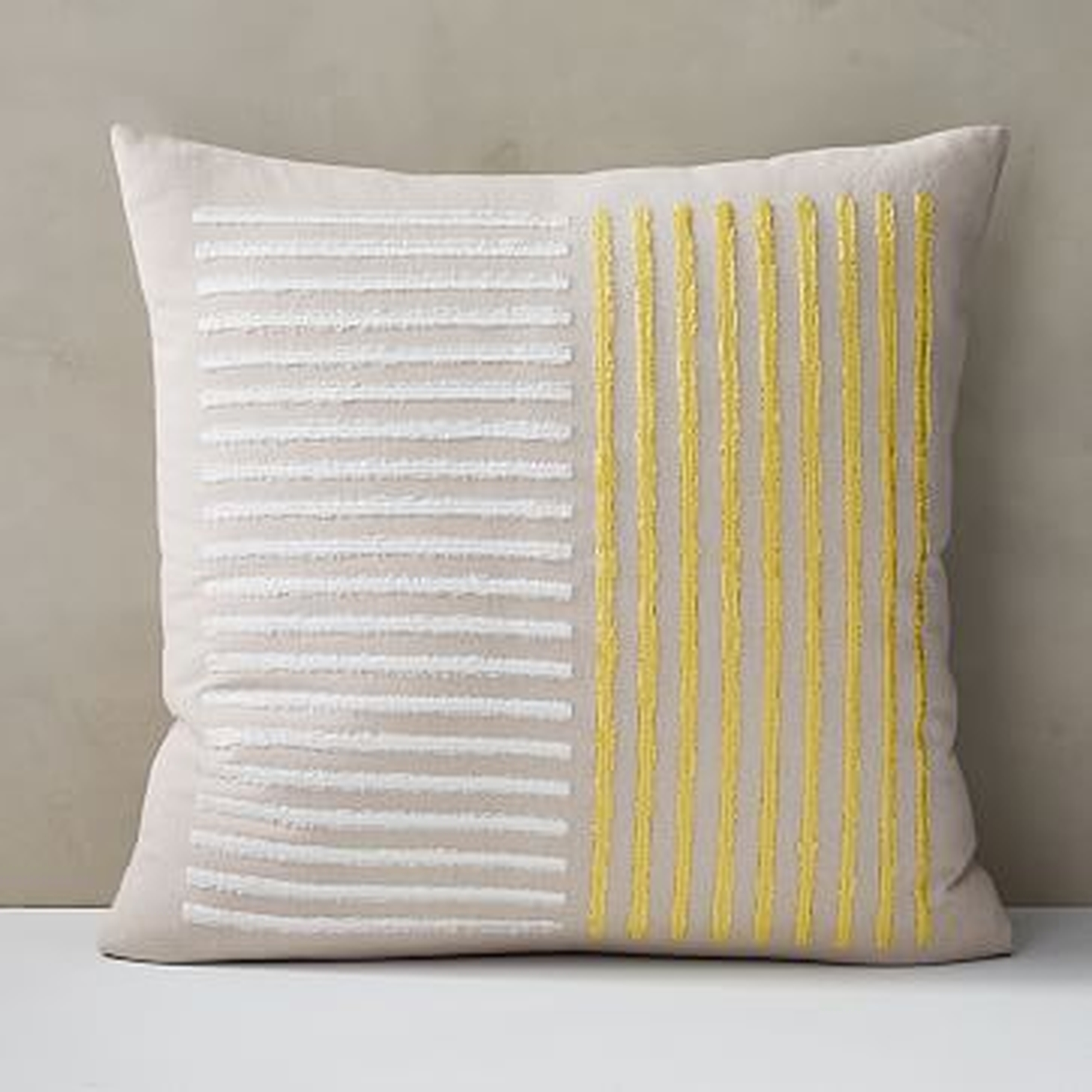 Embroidered Lines Pillow Cover, 24"x24", Belgian Flax - West Elm
