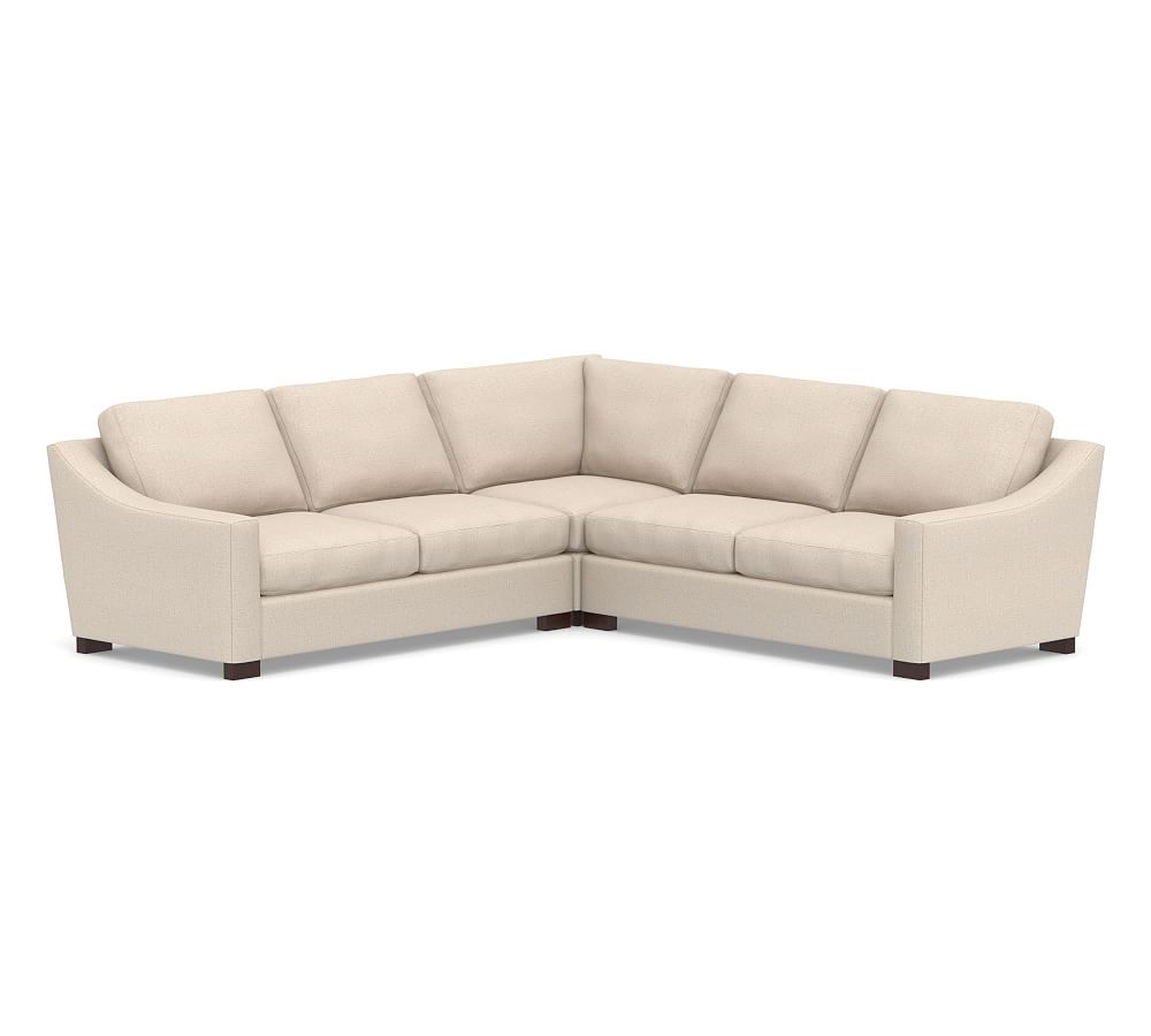 Turner Slope Arm Upholstered 3-Piece L-Shaped Corner Sectional, Down Blend Wrapped Cushions, Performance Everydaylinen(TM) by Crypton(R) Home Oatmeal - Pottery Barn