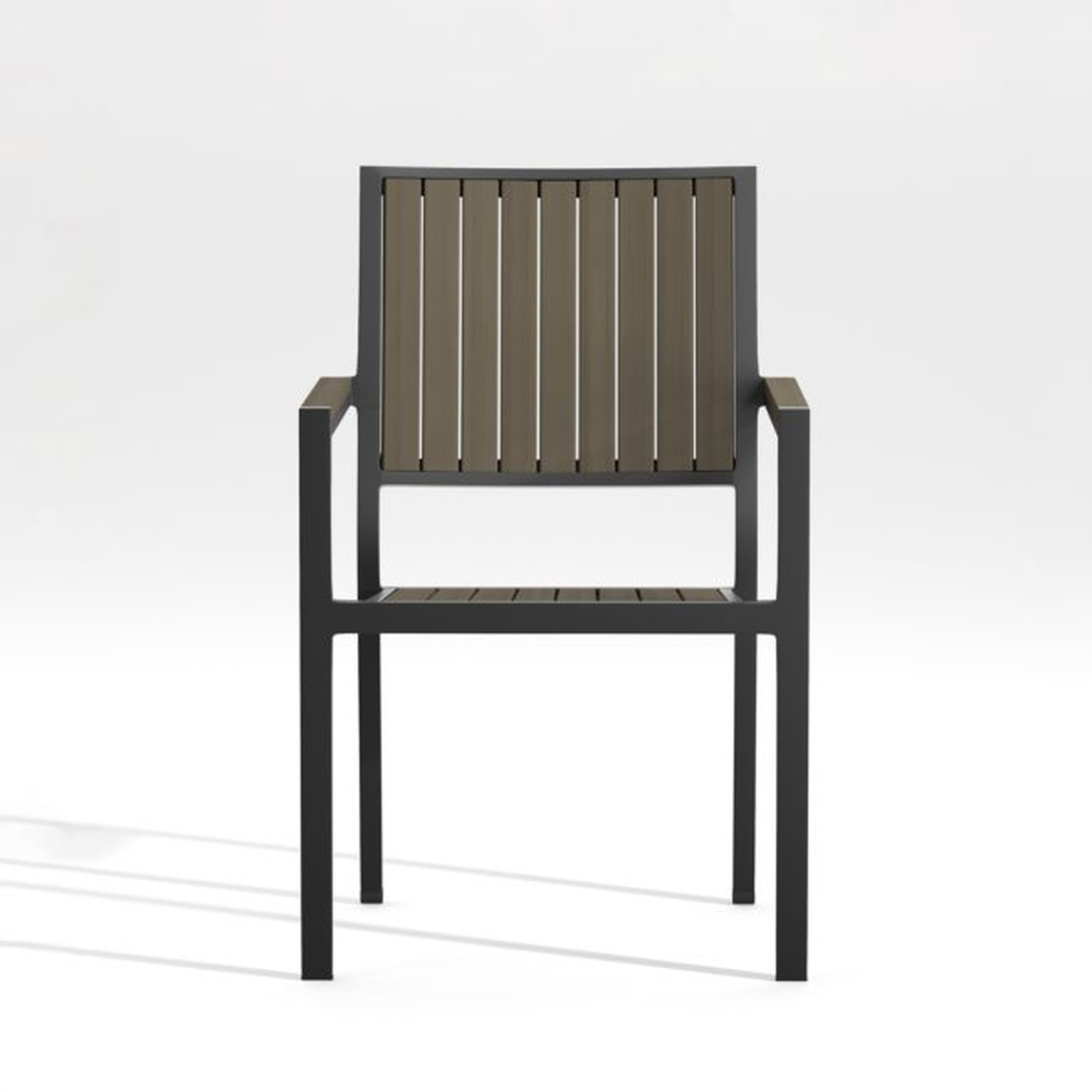 Alfresco II Grey Stackable Outdoor Dining Chair with Arms - Crate and Barrel
