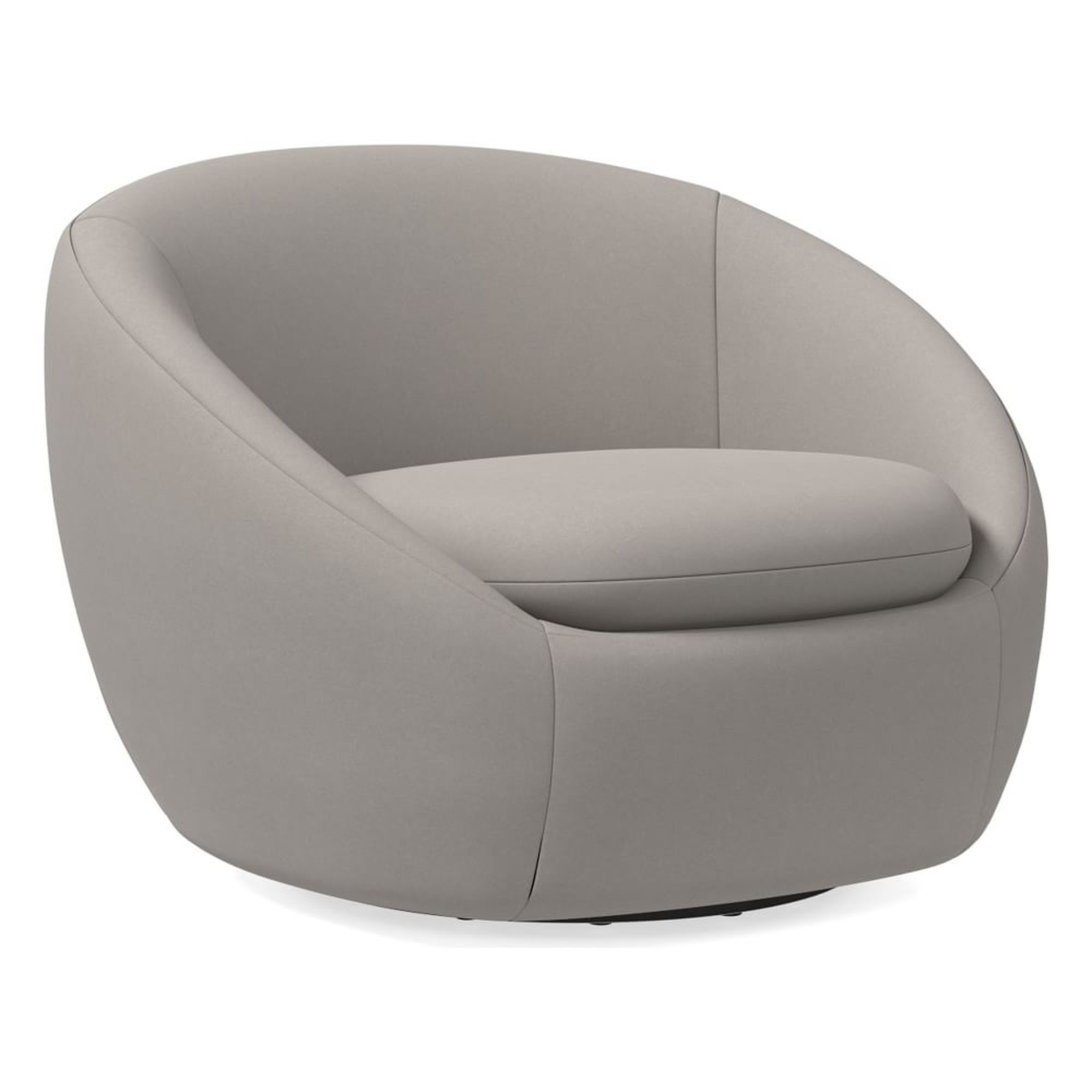 Cozy Swivel Chair, Poly, Performance Velvet, Silver, Concealed Supports - West Elm