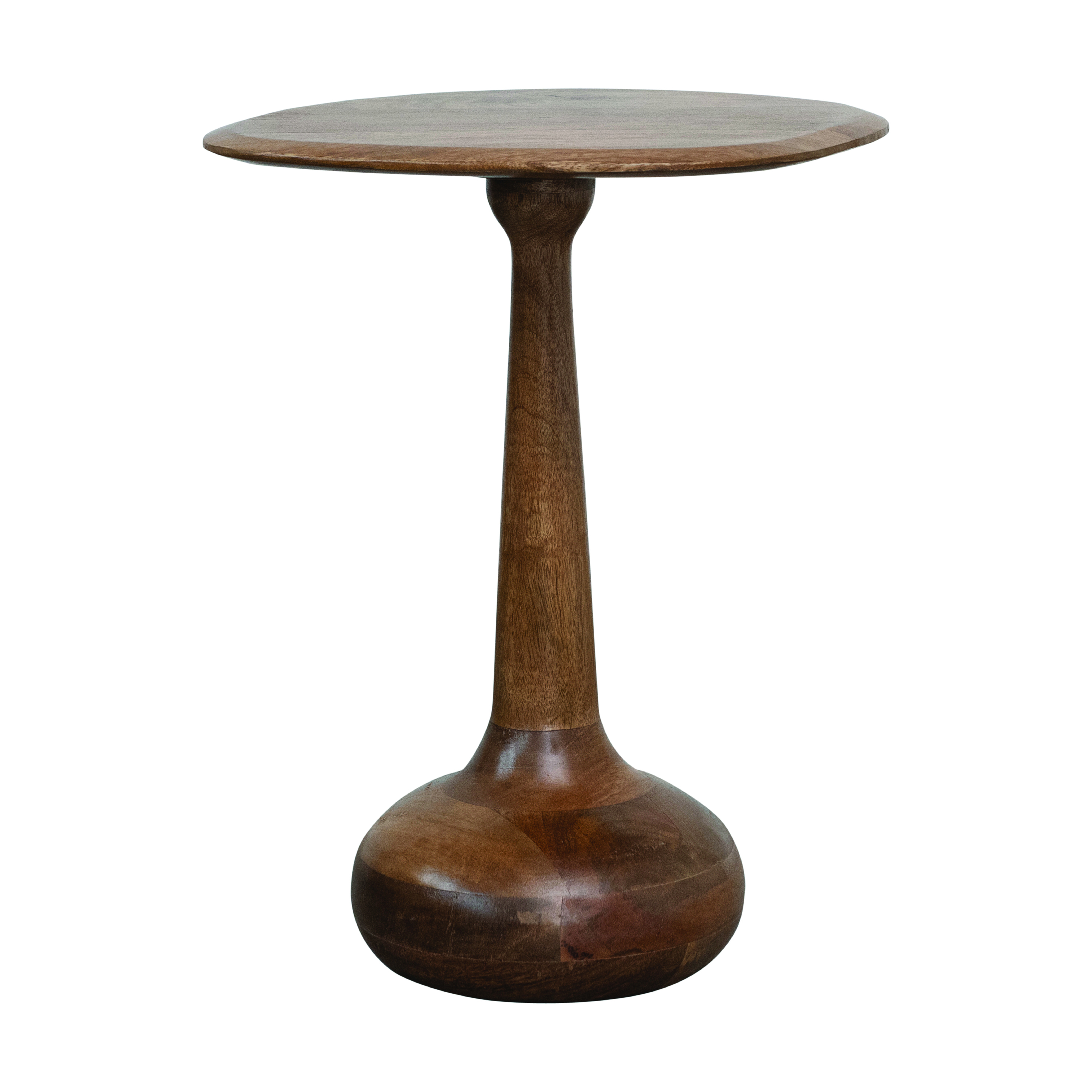 Modern Sculptural Wood End Table, Stained Brown Finish - Bloomingville