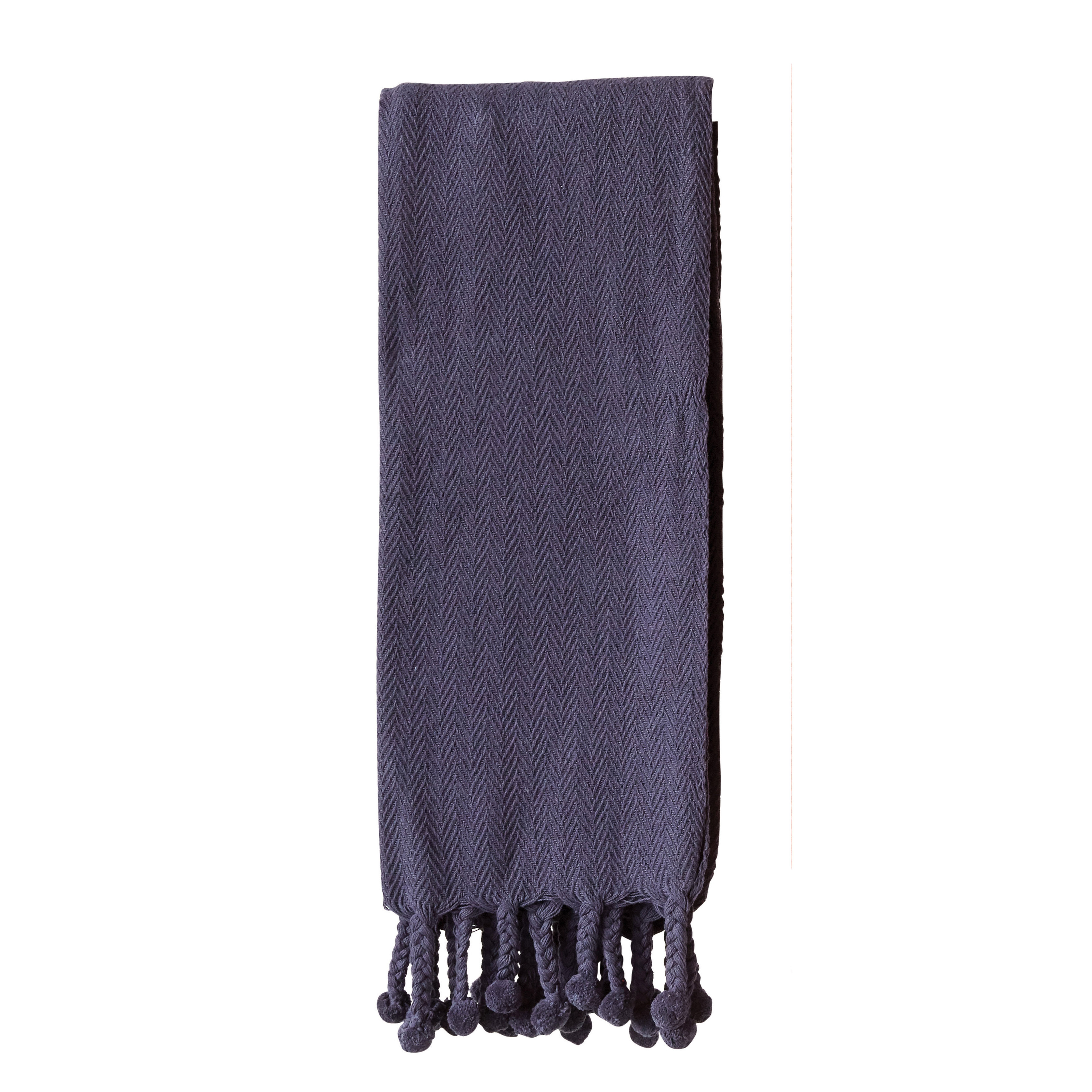 Navy Cotton Throw with Pom Poms - Nomad Home