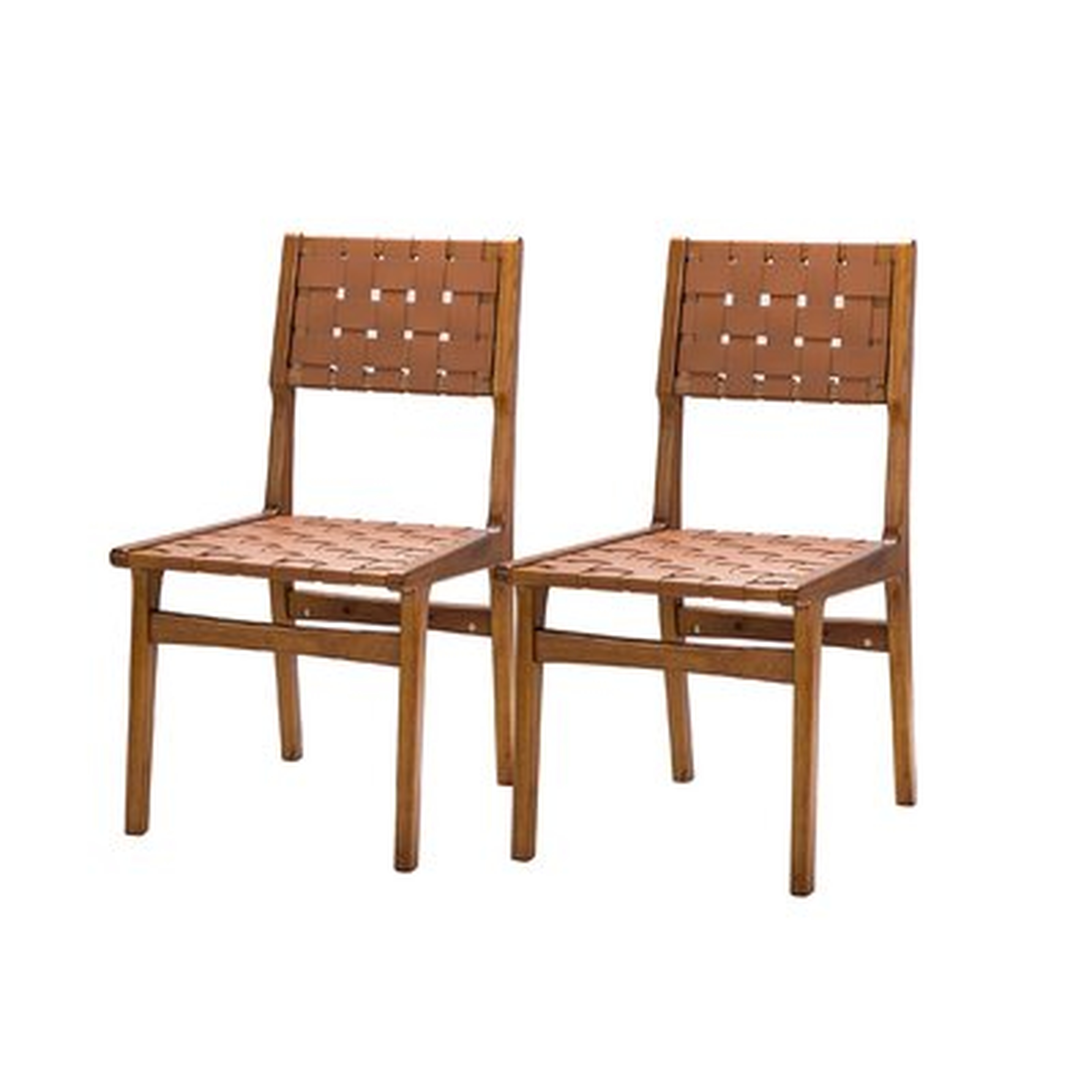 Keyaan Faux Leather Woven Dining Chair With Rubber Wood Legs Set Of 2 - Wayfair