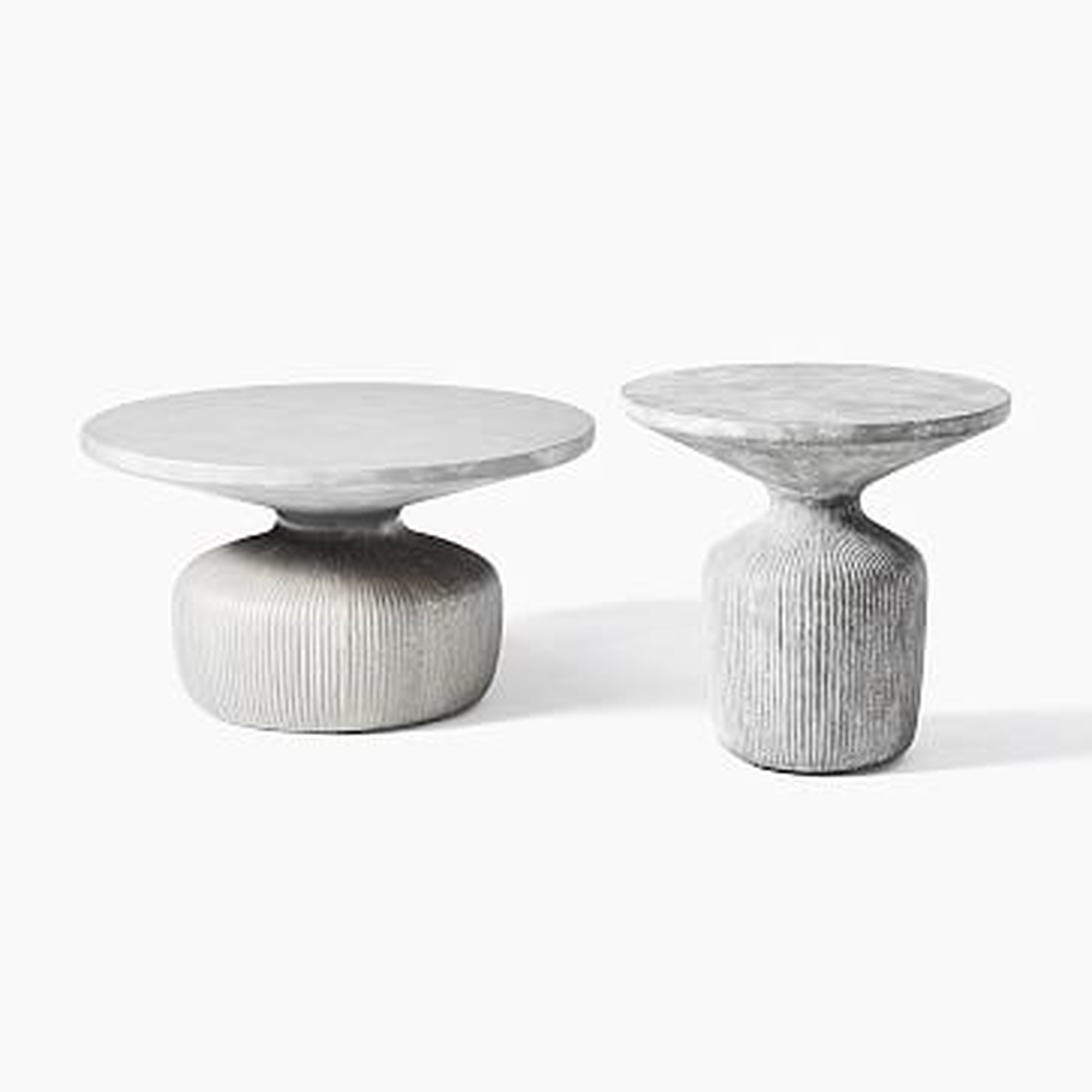 Tambor Concrete Outdoor Drum Coffee Table + Side Table Set - West Elm