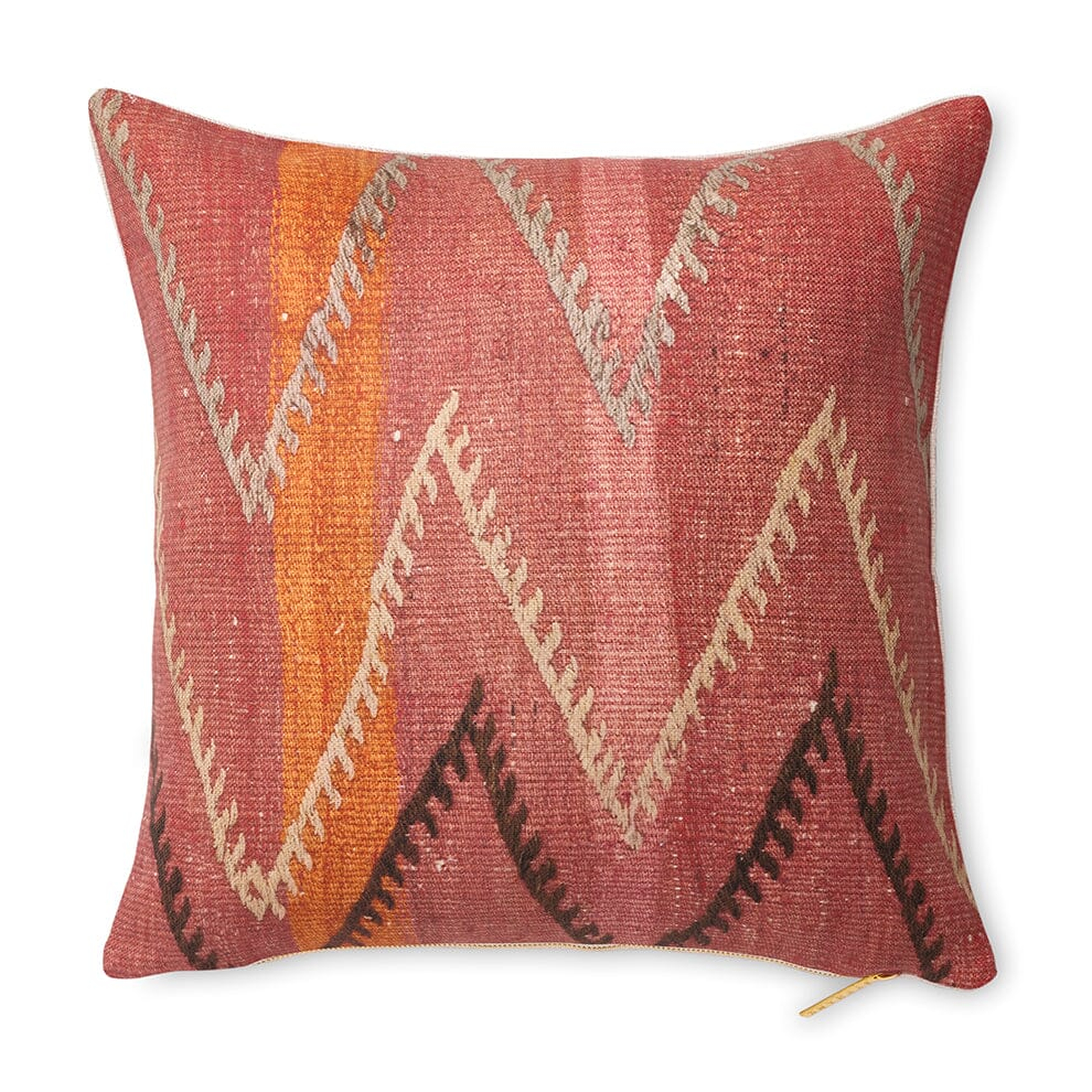 Rouge Chevron Kilim Pillow by St. Frank | Orange | 18" W x 18" H | Linen - St. Frank