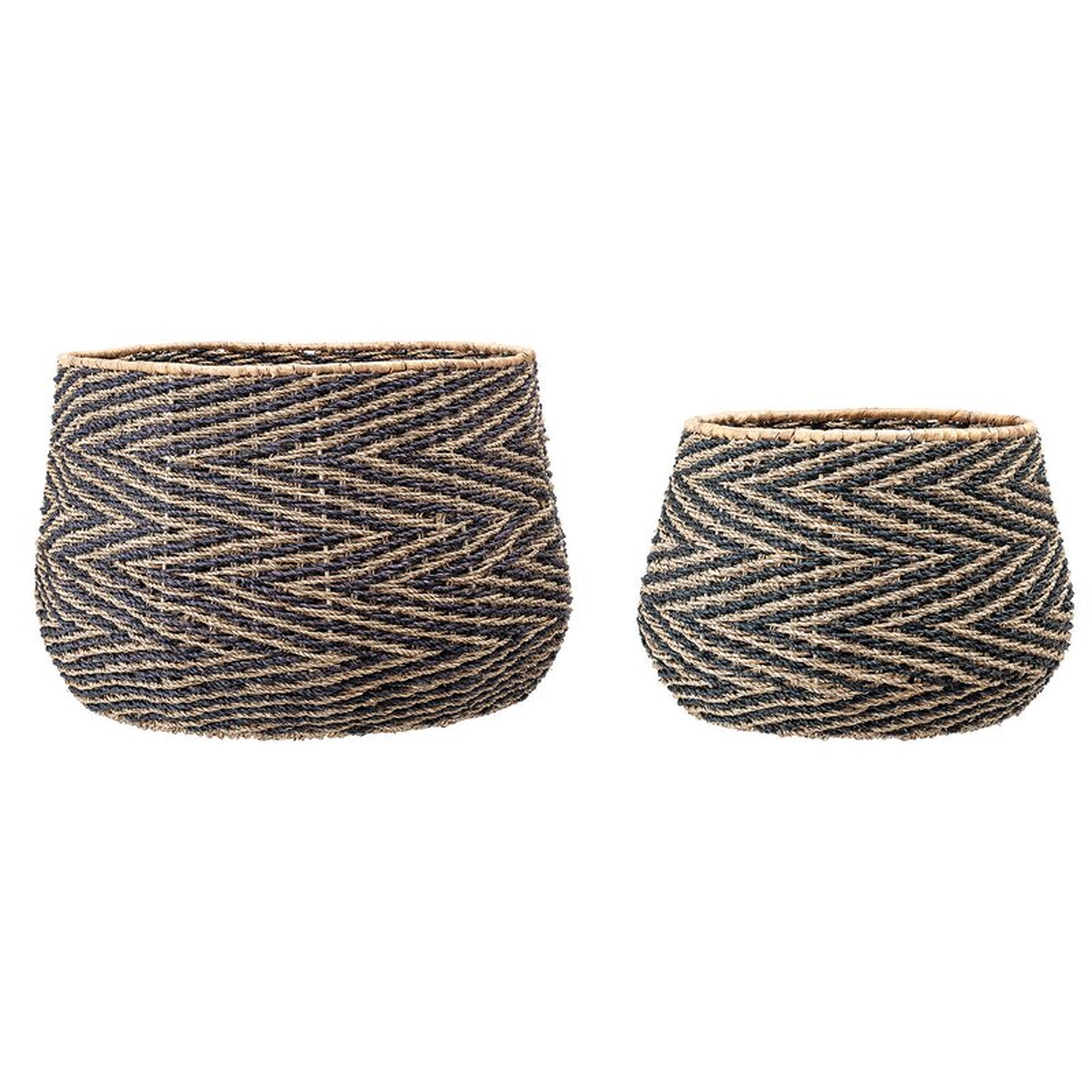Bloomingville Handwoven Black & Natural Chevron Patterned Seagrass Baskets (Set Of 2 Sizes) - Perigold