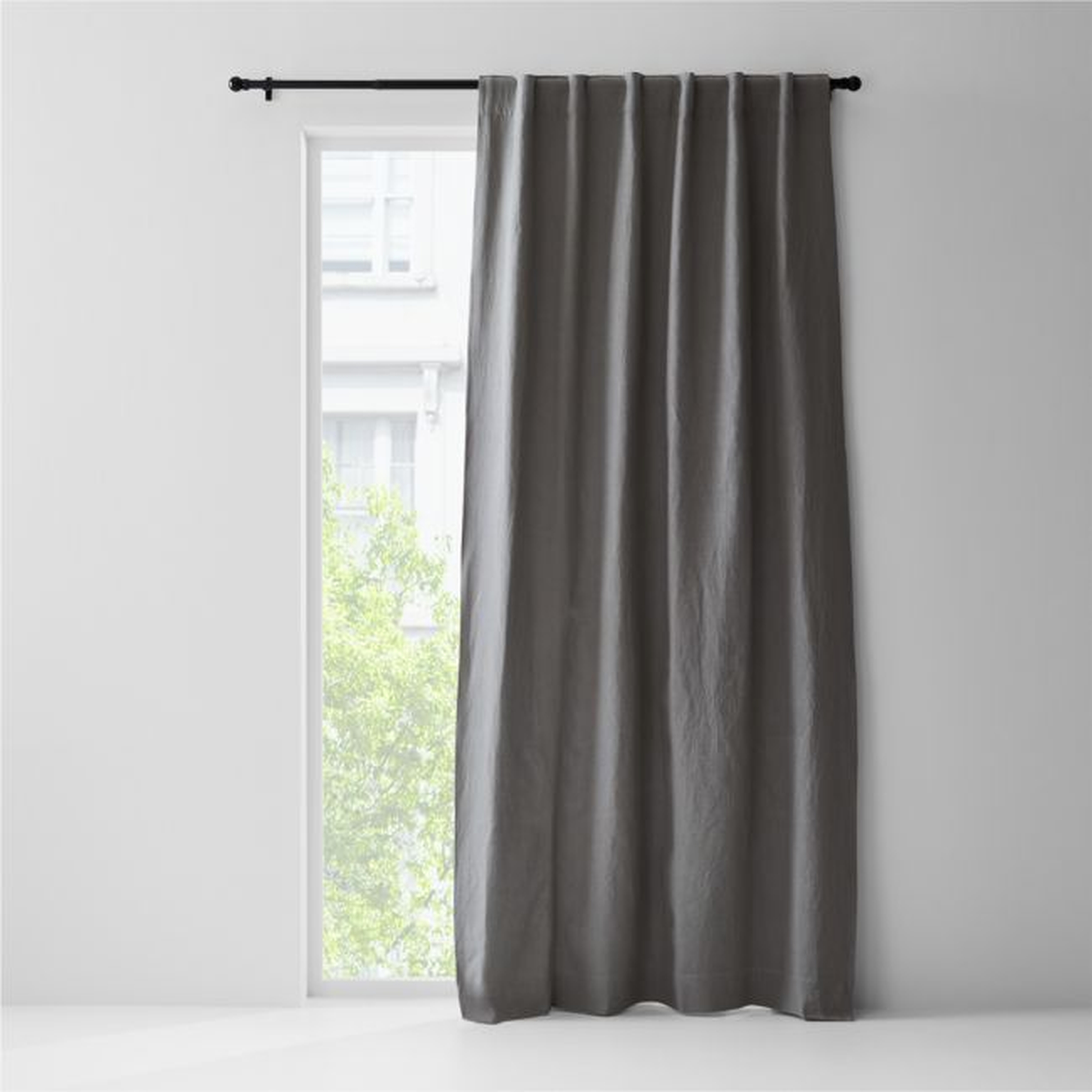 Pebble Grey EUROPEAN FLAX ™-Certified Linen Blackout Window Curtain Panel 52"x84" - Crate and Barrel