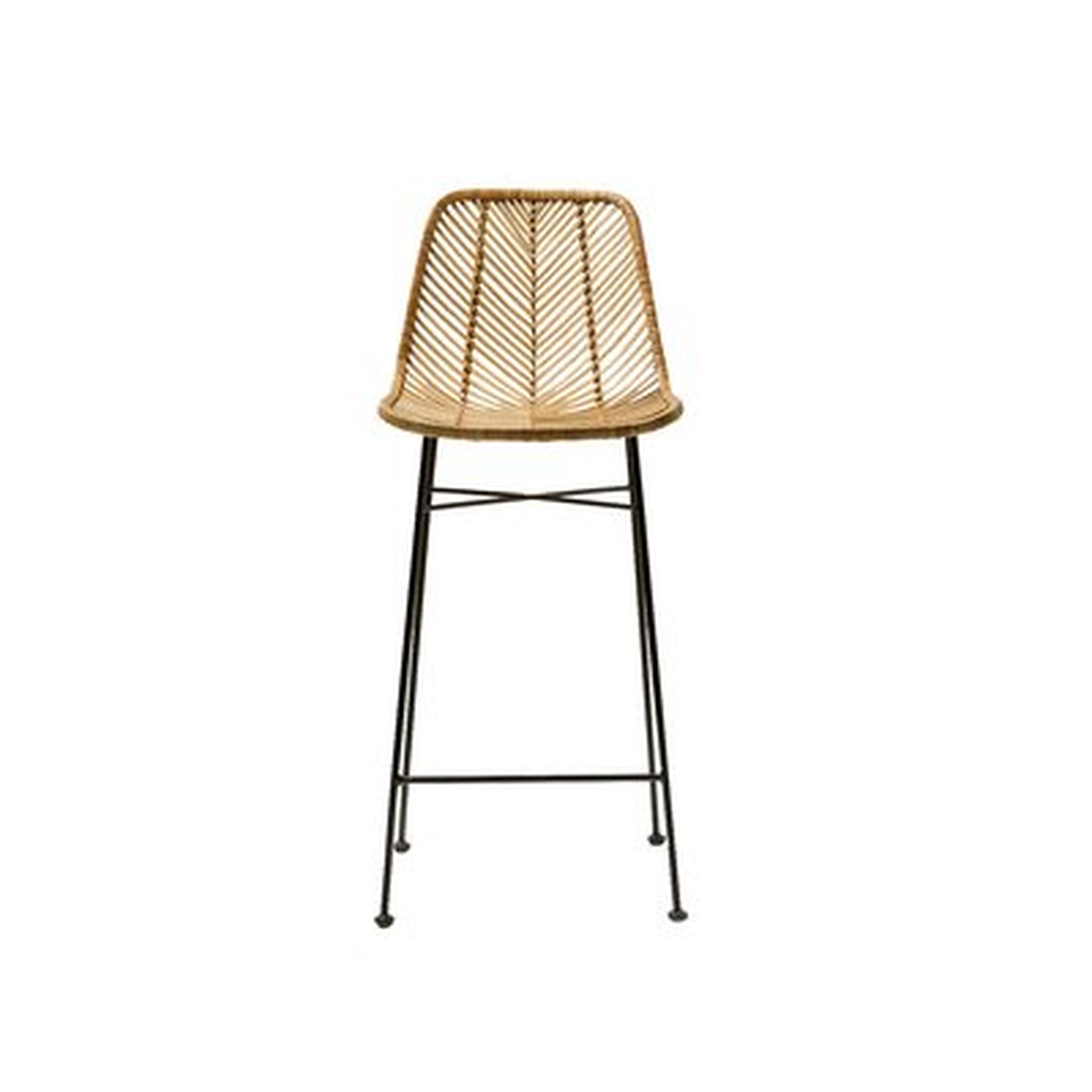 Rattan Bar Stool With Black Metal Frame, Use For Indoor And Outdoor Bars, Kitchen Island - Comfortable Design And Durable Metal Frame - Wayfair