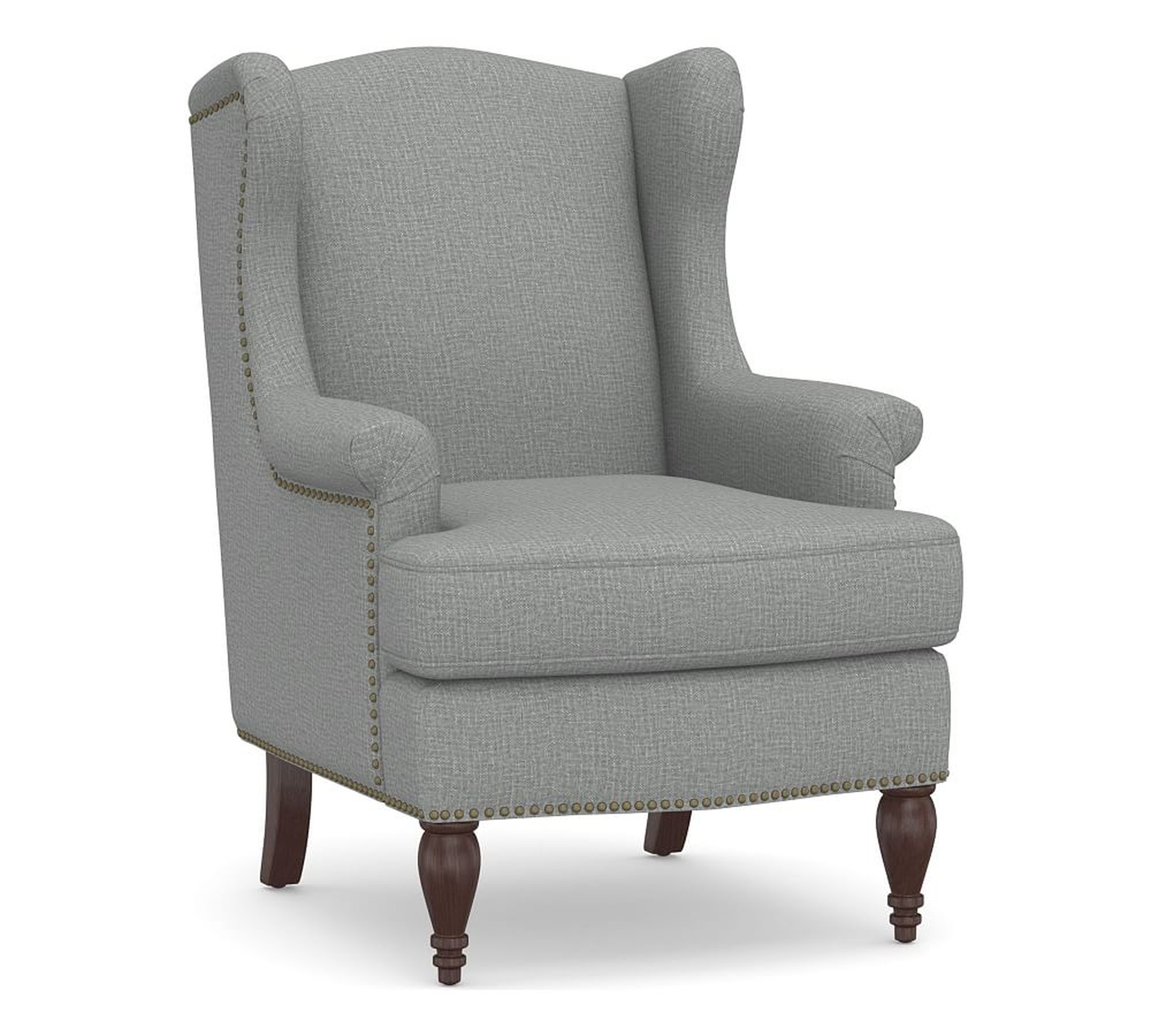 SoMa Delancey Upholstered Wingback Armchair, Polyester Wrapped Cushions, Performance Brushed Basketweave Chambray - Pottery Barn