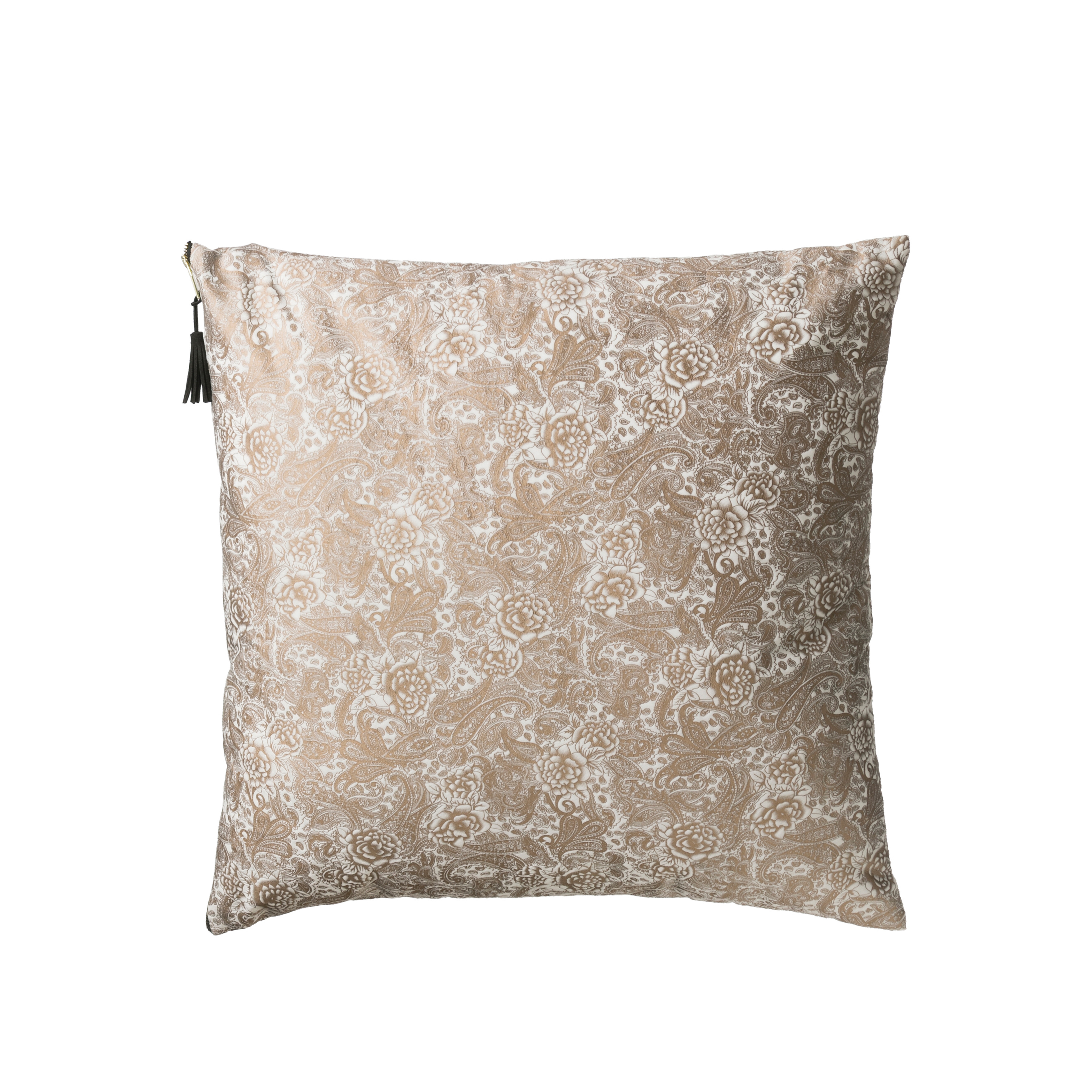 24" Square Polyester Pillow with Floral Tole Pattern & Tassel Accent - Moss & Wilder