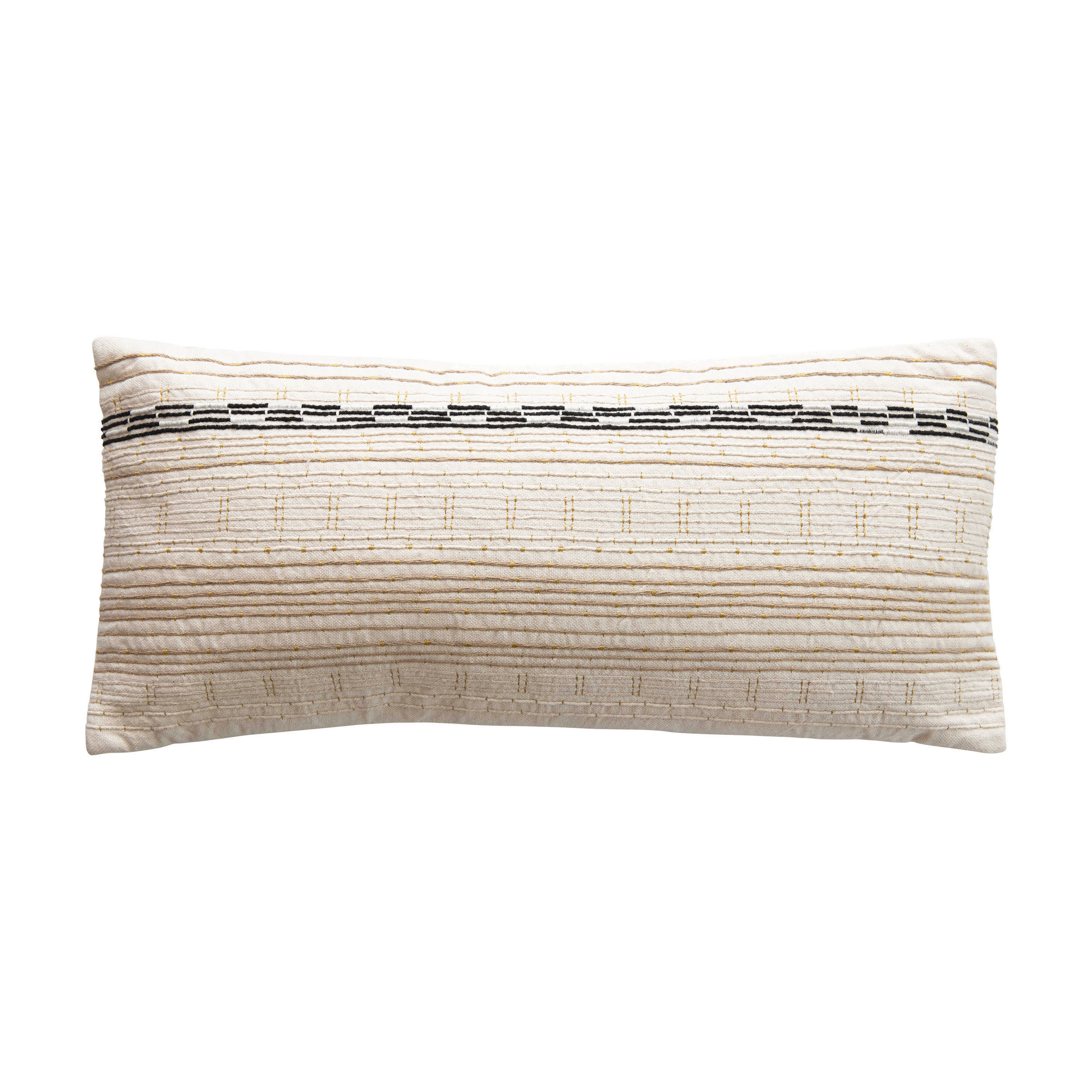 Cotton Lumbar Pillow with Embroidery & Gold Metallic Stitching, Multi Color - Nomad Home