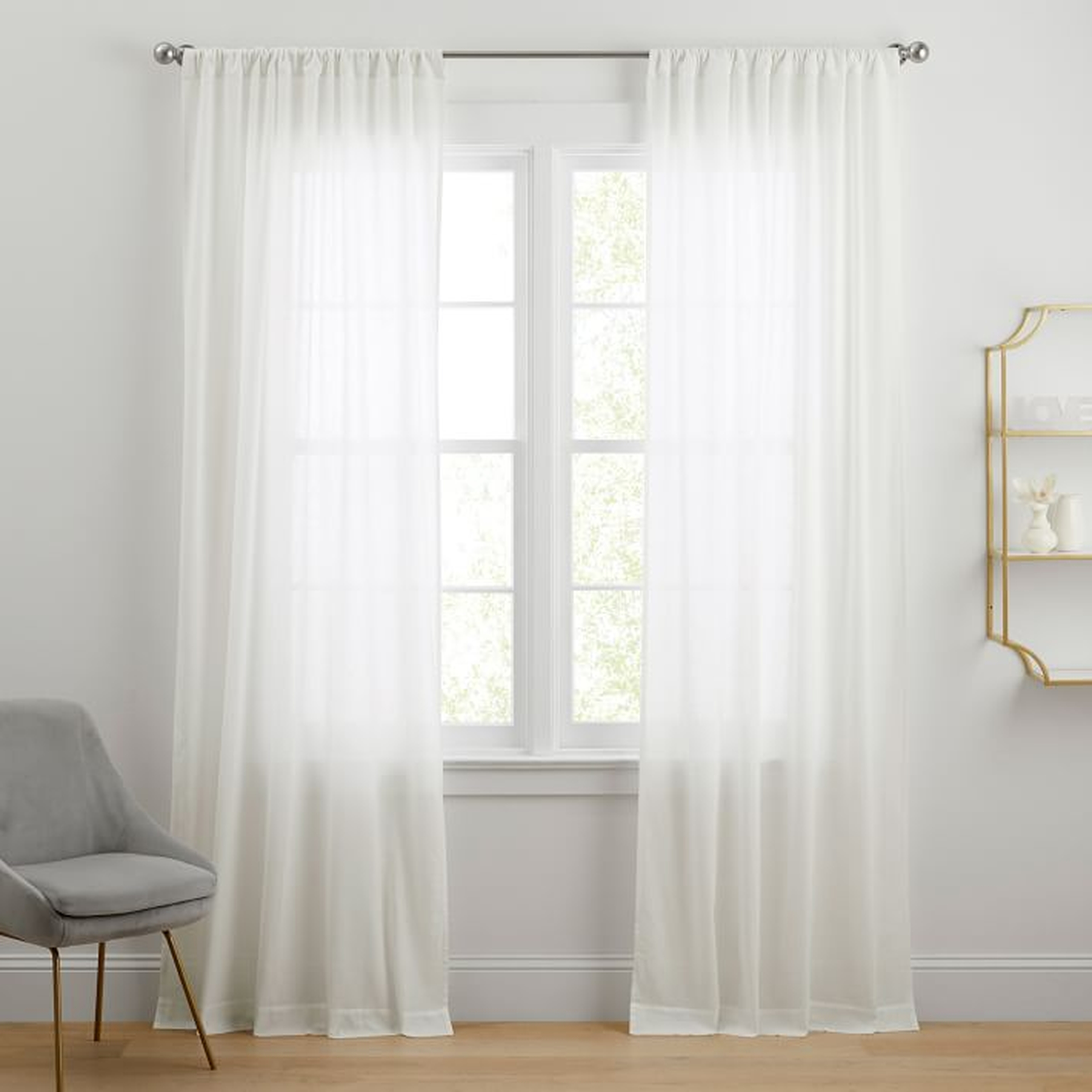 Cotton Linen Sheer Curtain, White, 44" x 96", Set of 2 - Pottery Barn Teen