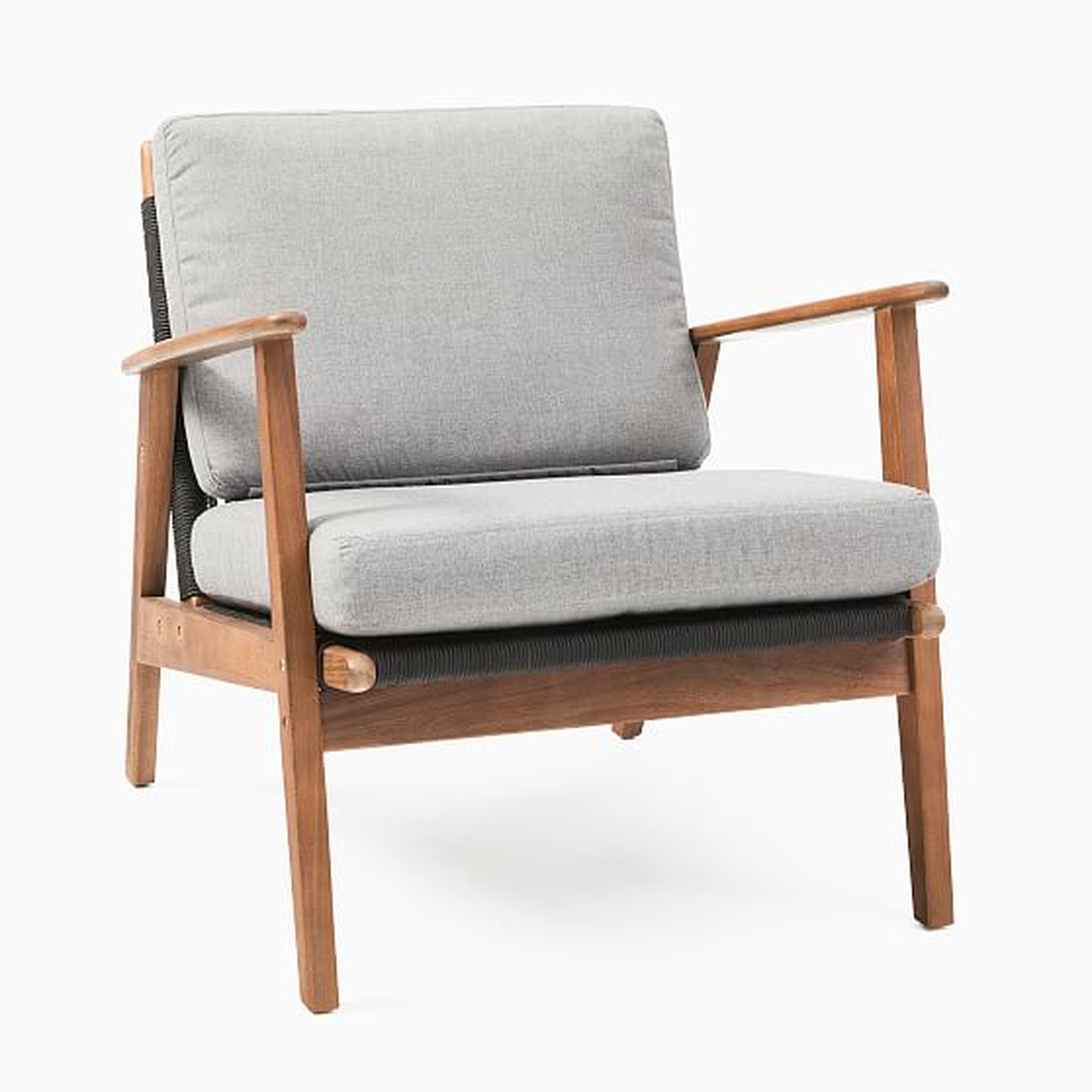Catskill Lounge Chair, Wood & Woven, Vintage Dark Teak & Gray - West Elm
