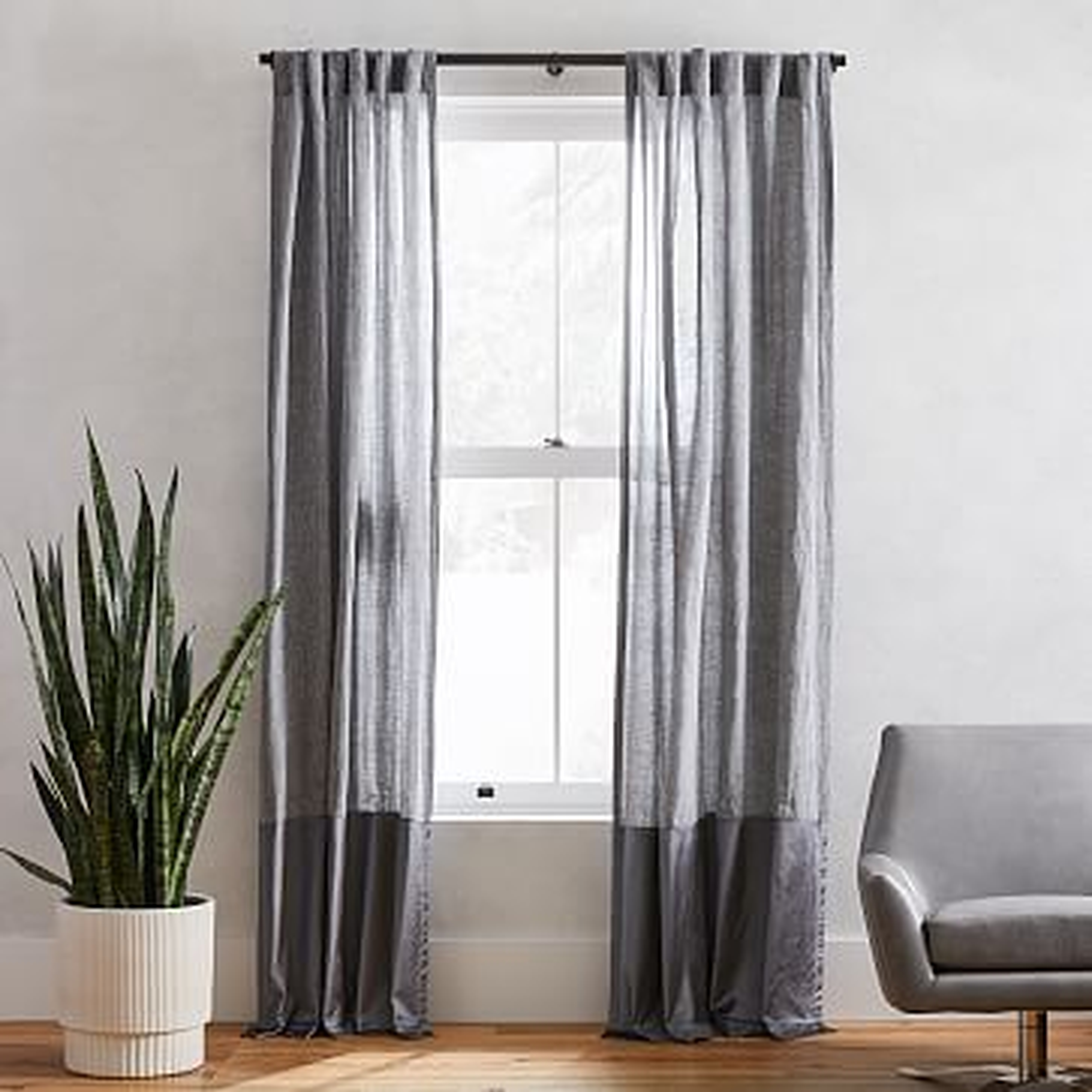 Belgian Flax Linen + Luster Velvet Curtain, Slate + Pewter 48"x96" - West Elm
