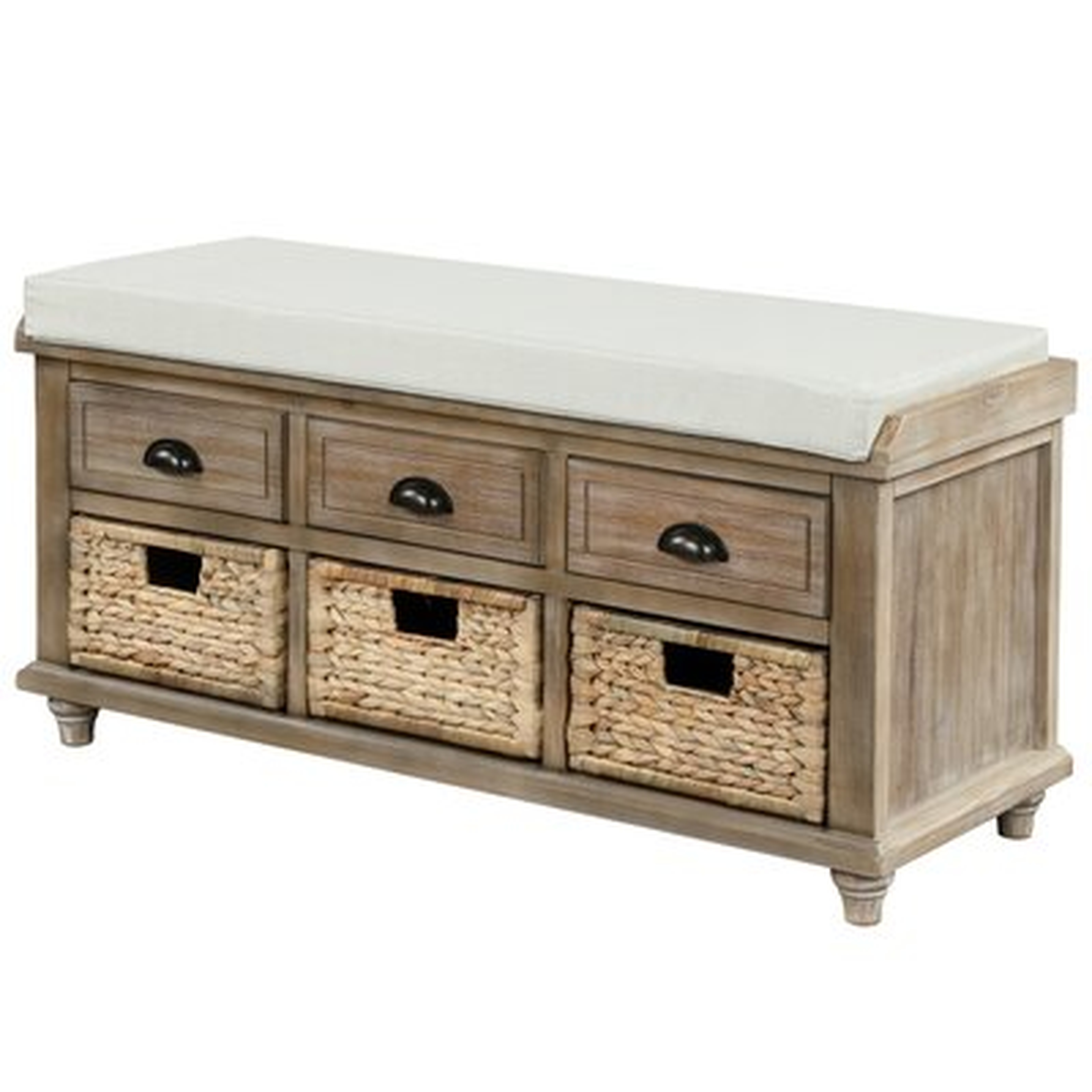 Rustic Storage Bench With 3 Drawers And 3 Rattan Baskets, Shoe Bench With Removable Cushion For Living Room, Entryway - Wayfair