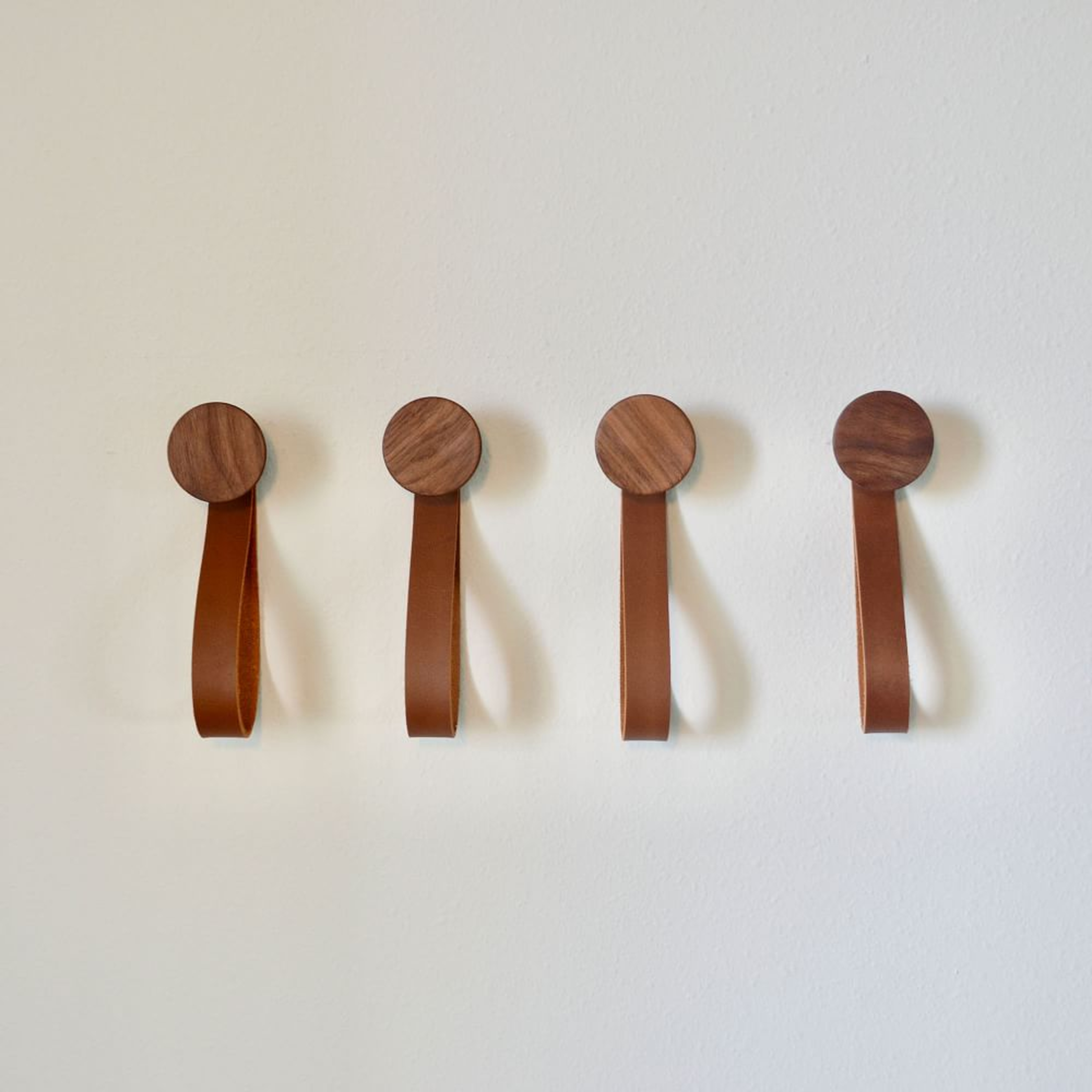 Modern Home Cone Wood Wall Hook with Leather Strap, Walnut, Set Of 4 - West Elm