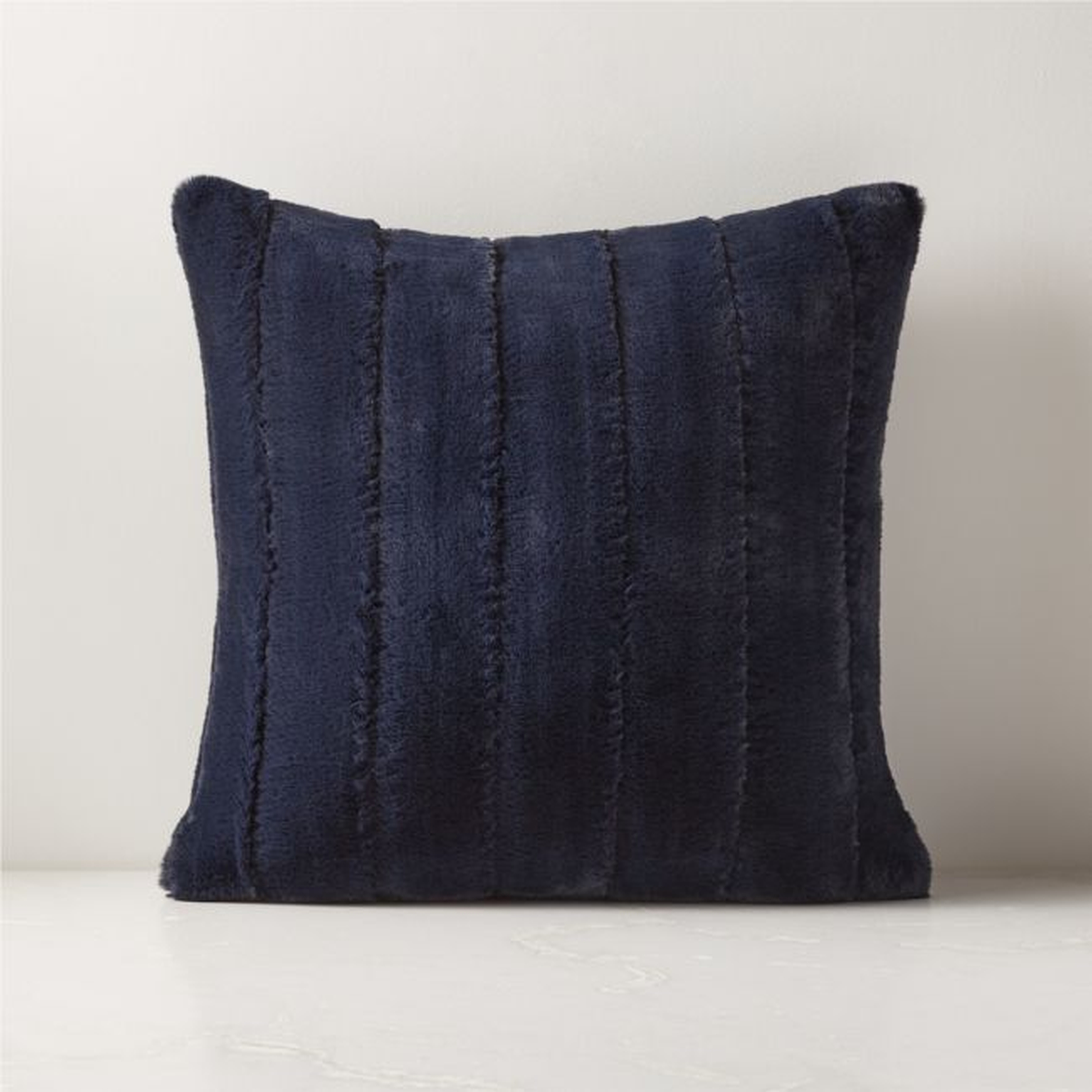 Channel Navy Faux Fur Throw Pillow with Down-Alternative Insert 18" - CB2