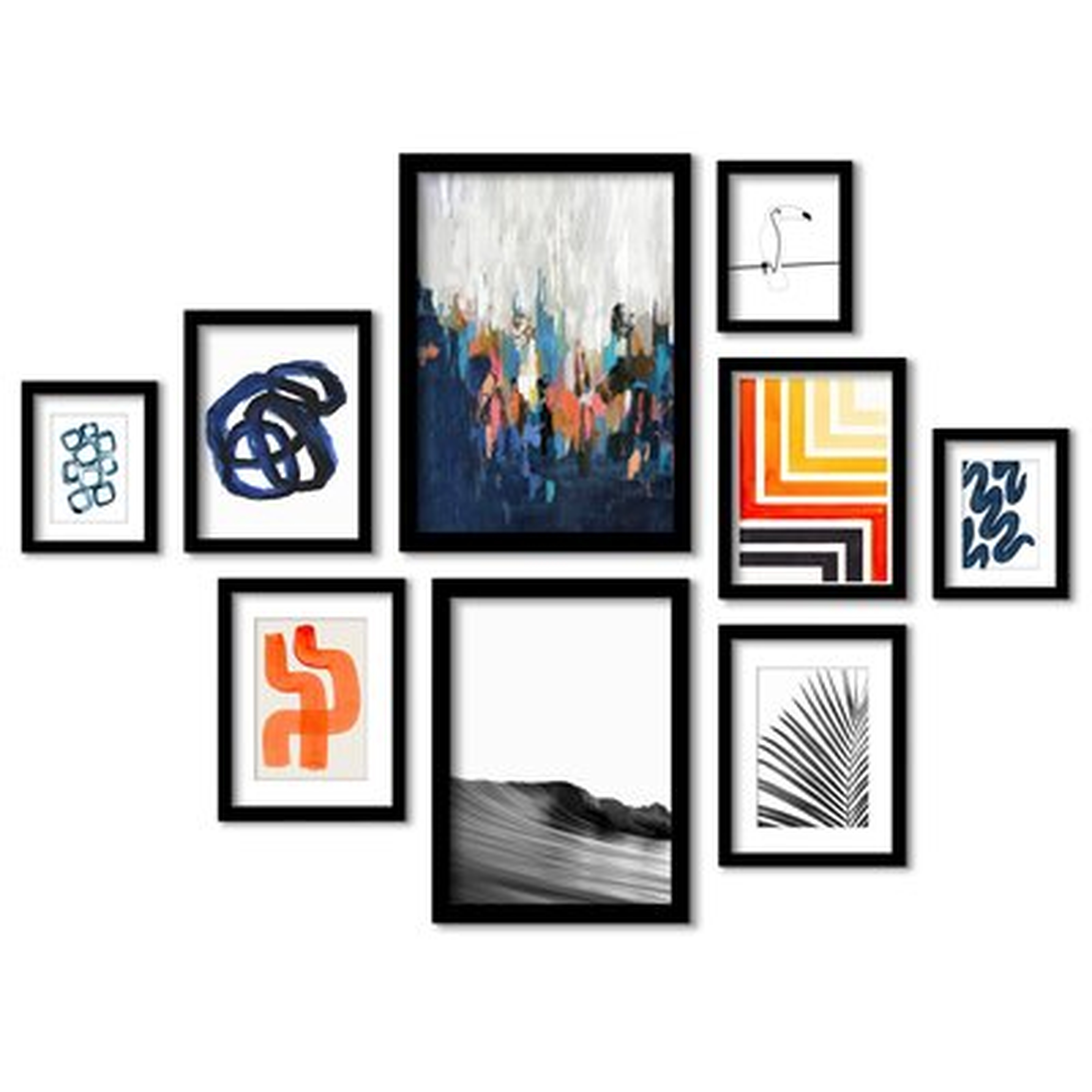 Mid Century Modern Brush Strokes - 9 Piece Picture Frame Painting Print Set on Paper - Wayfair