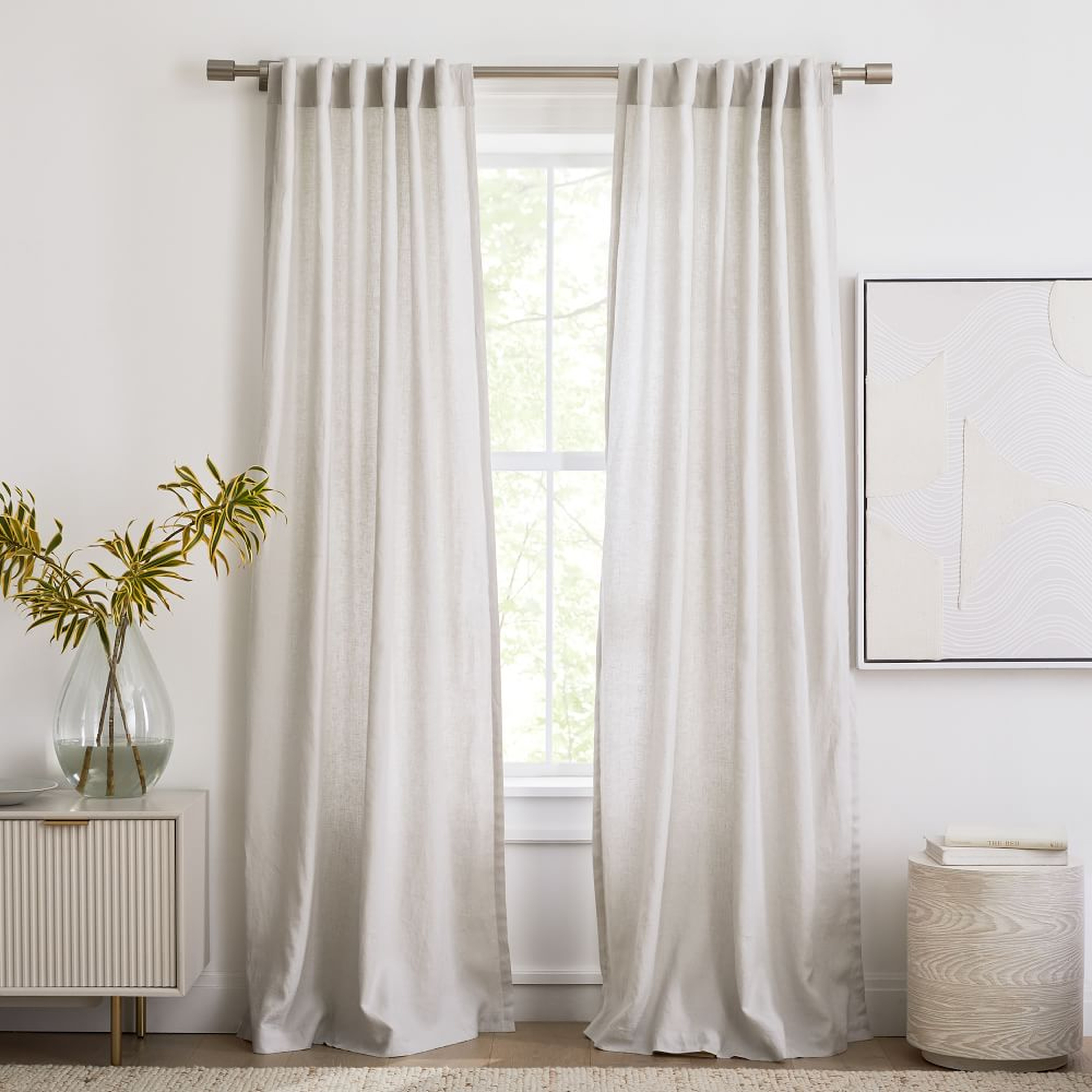Sheer European Flax Linen Curtain, Pearl Gray, 48"x96", Set of 2 - West Elm