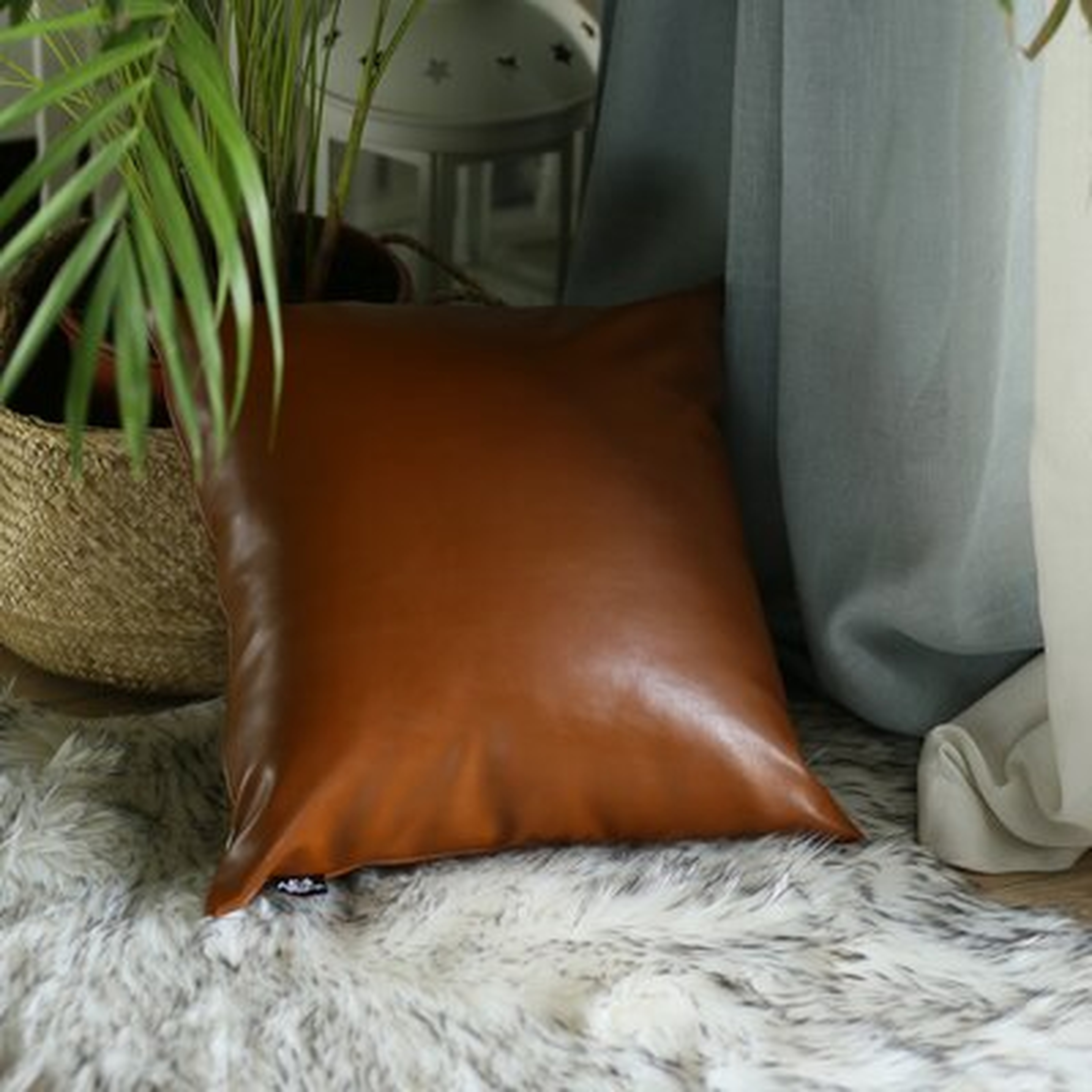 XL Rustic Brown Faux Leather Lumbar Pillow Cover - Wayfair