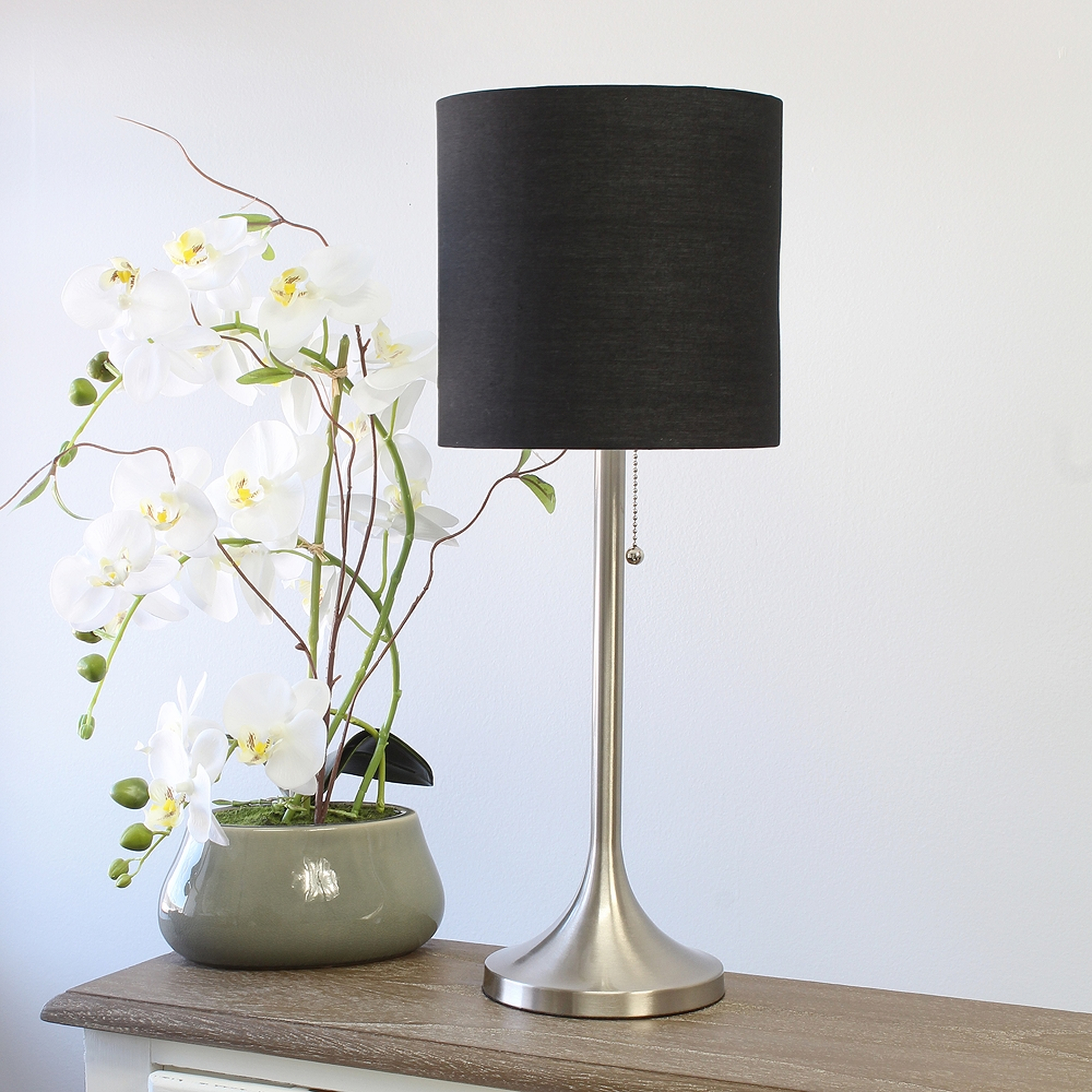 Simple Designs Nickel Accent Table Lamp with Black Shade - Style # 85W68 - Lamps Plus