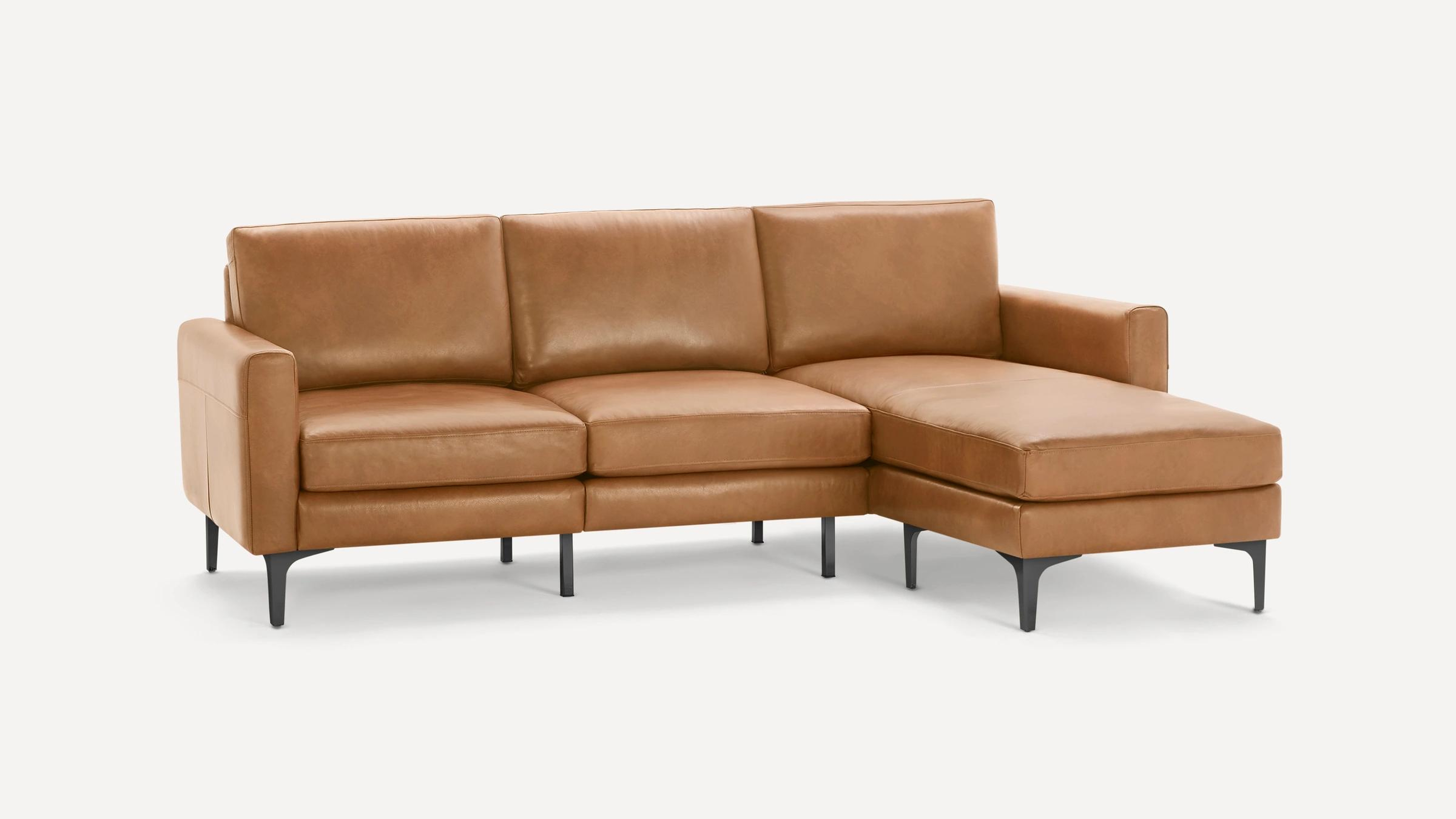 Nomad Leather Sectional in Camel, Black Metal Legs - Burrow