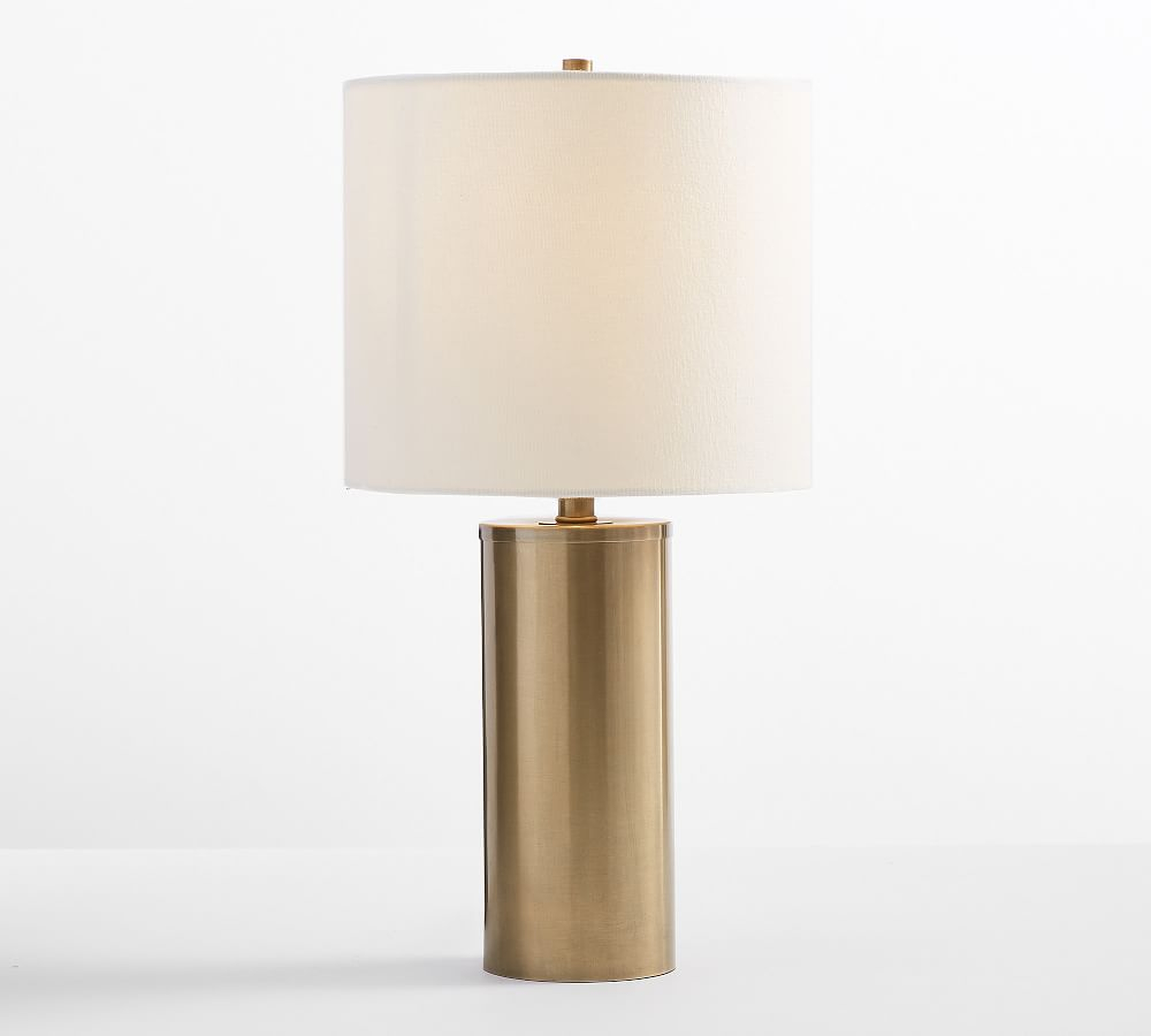 Stella USB Large Table Lamp, Tumbled Brass with Large Straight Sided Gallery Shade, White - Pottery Barn