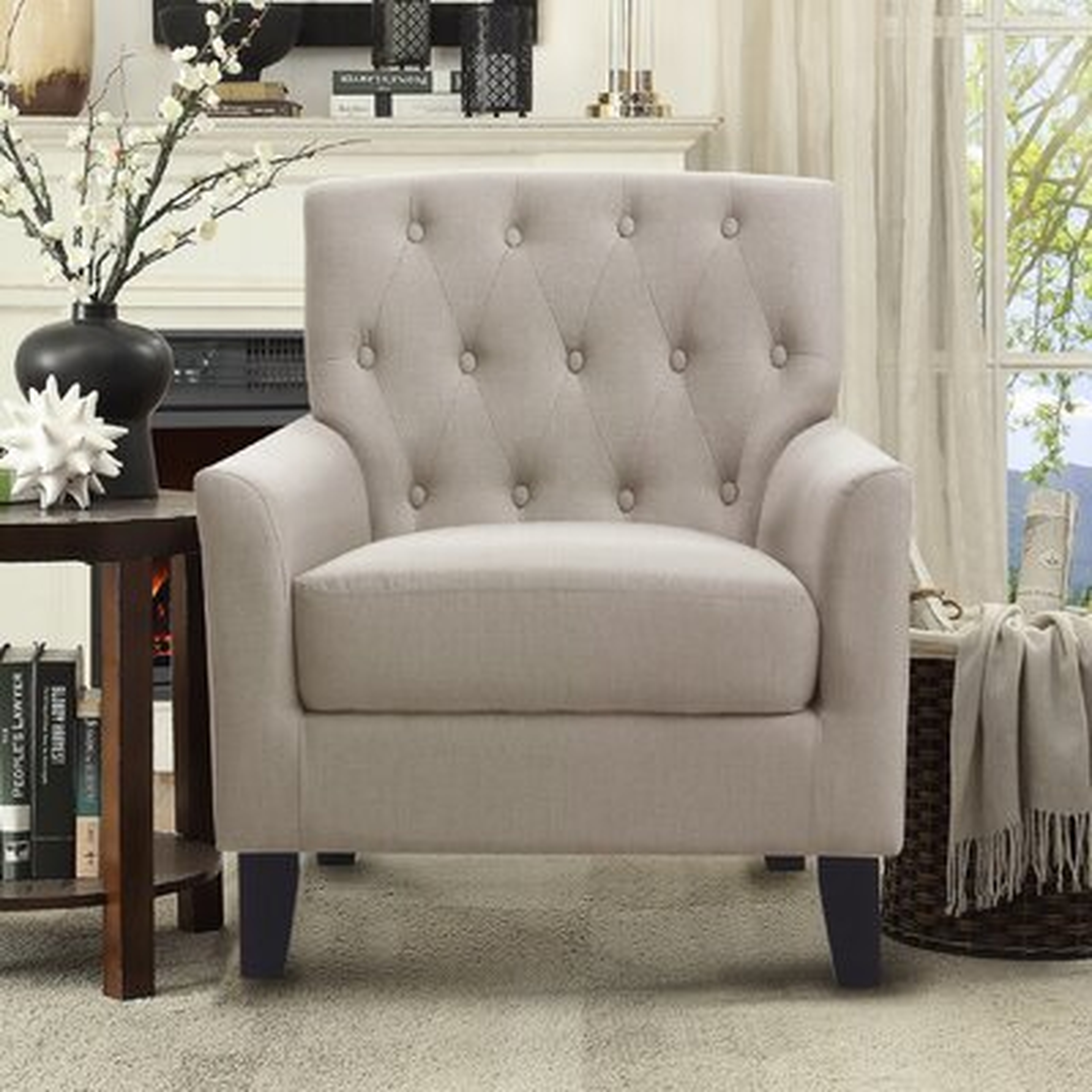 Popel 29.5" Wide Tufted Linen Armchair, Cream Linen - Wayfair