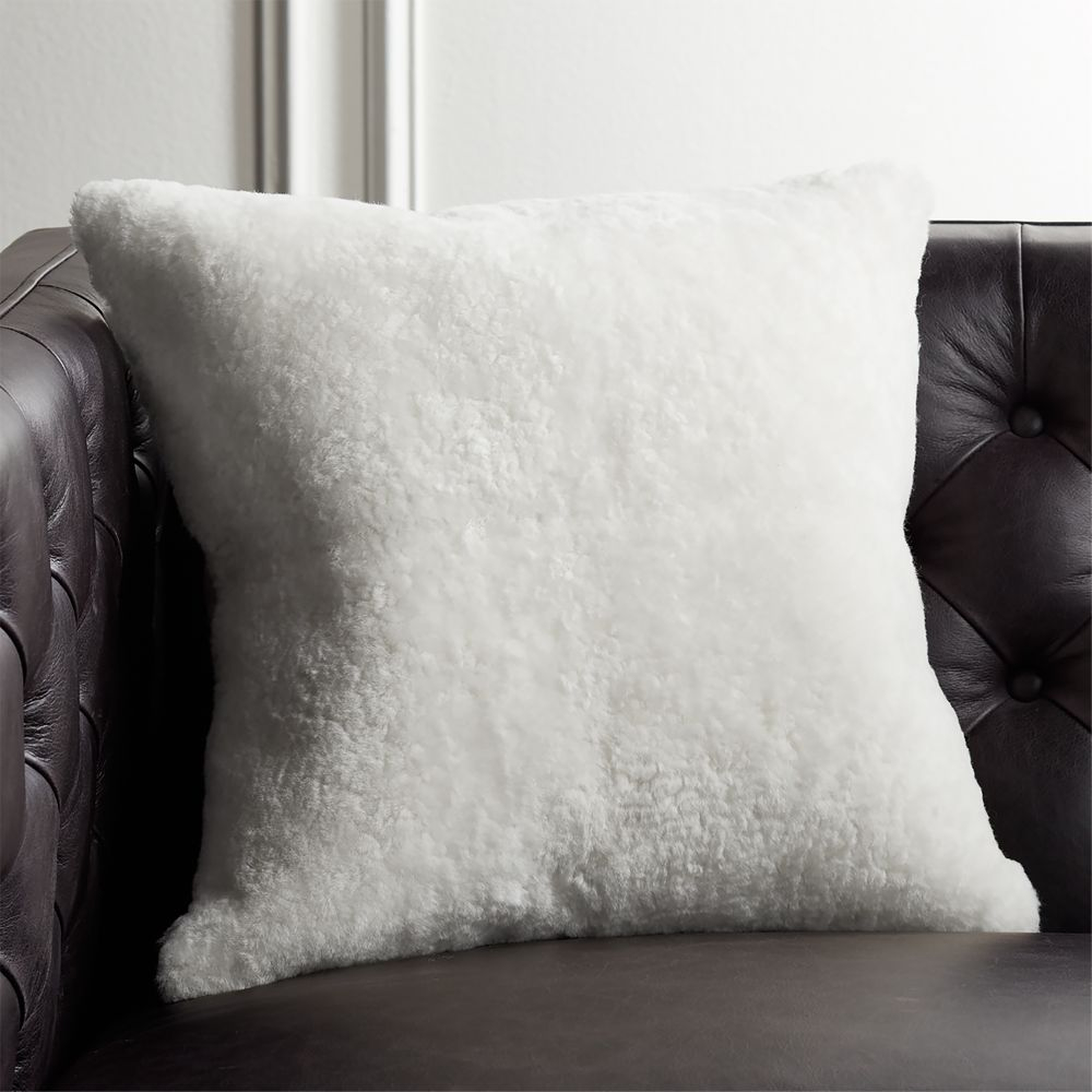 Shorn White Sheepskin Fur Throw Pillow with Feather-Down Insert 18" - CB2