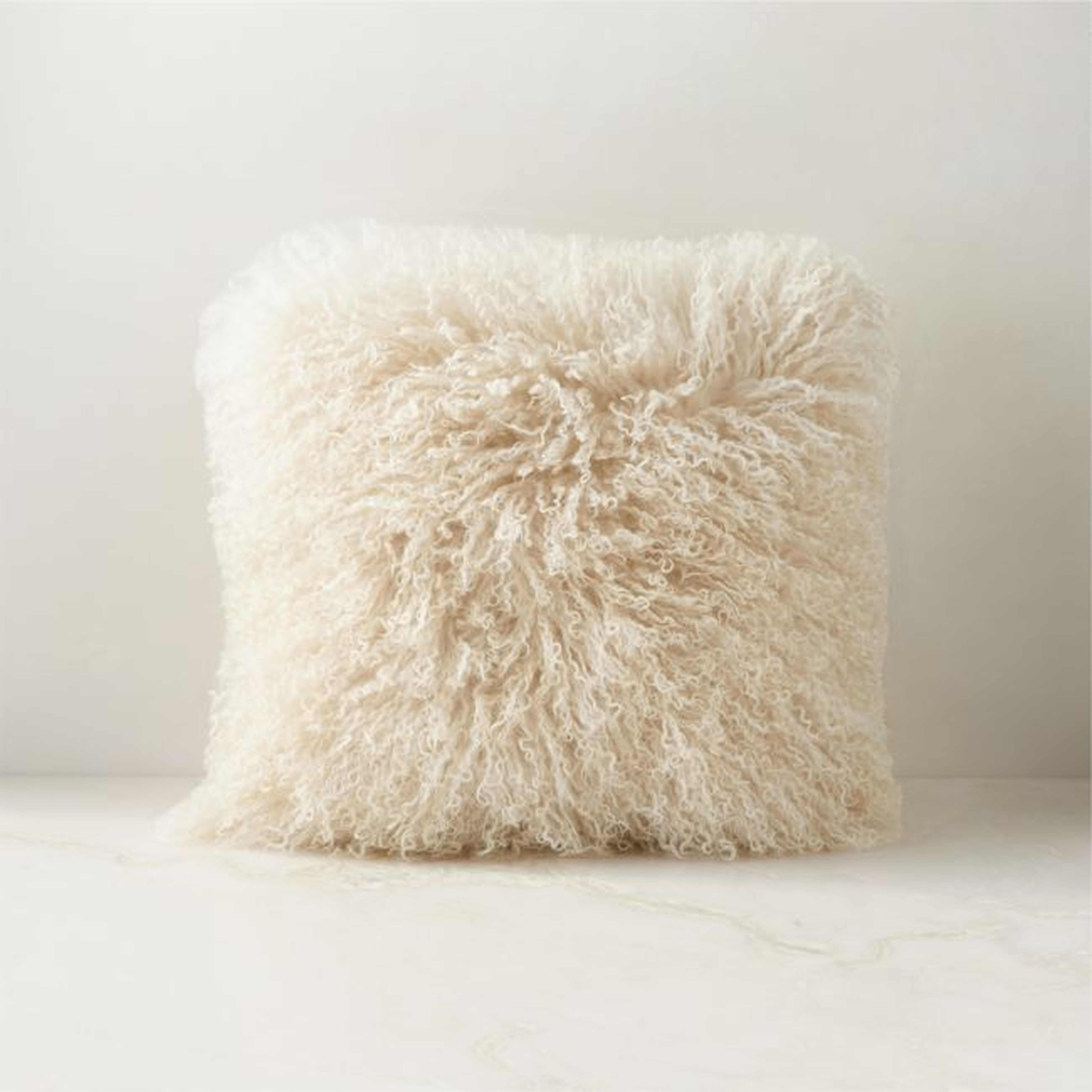 Warm White Mongolian Sheepskin Fur Throw Pillow Cover 16''x16" - CB2