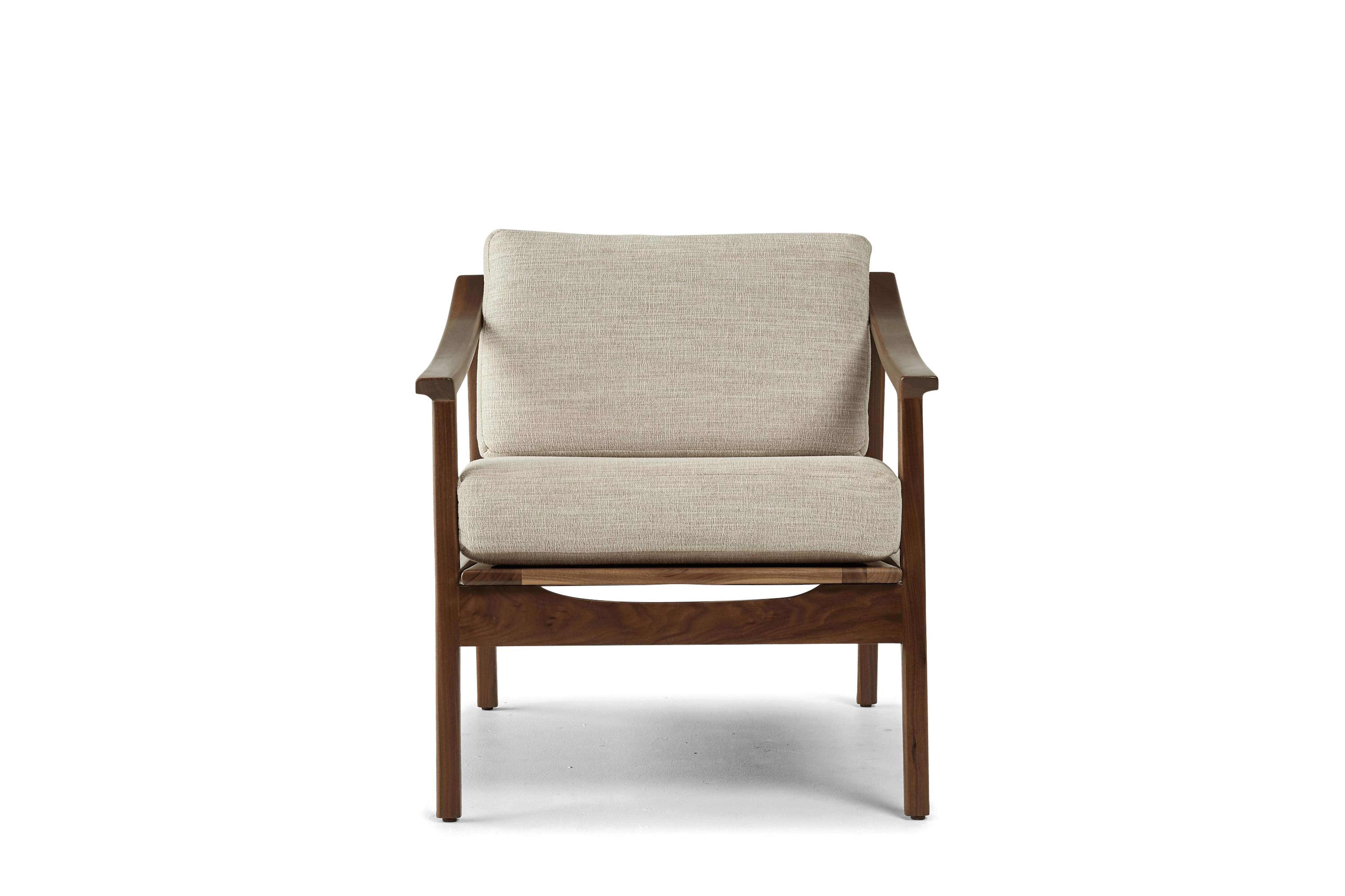 Beige/White Bradshaw Mid Century Modern Chair - Lucky Divine - Walnut - Joybird
