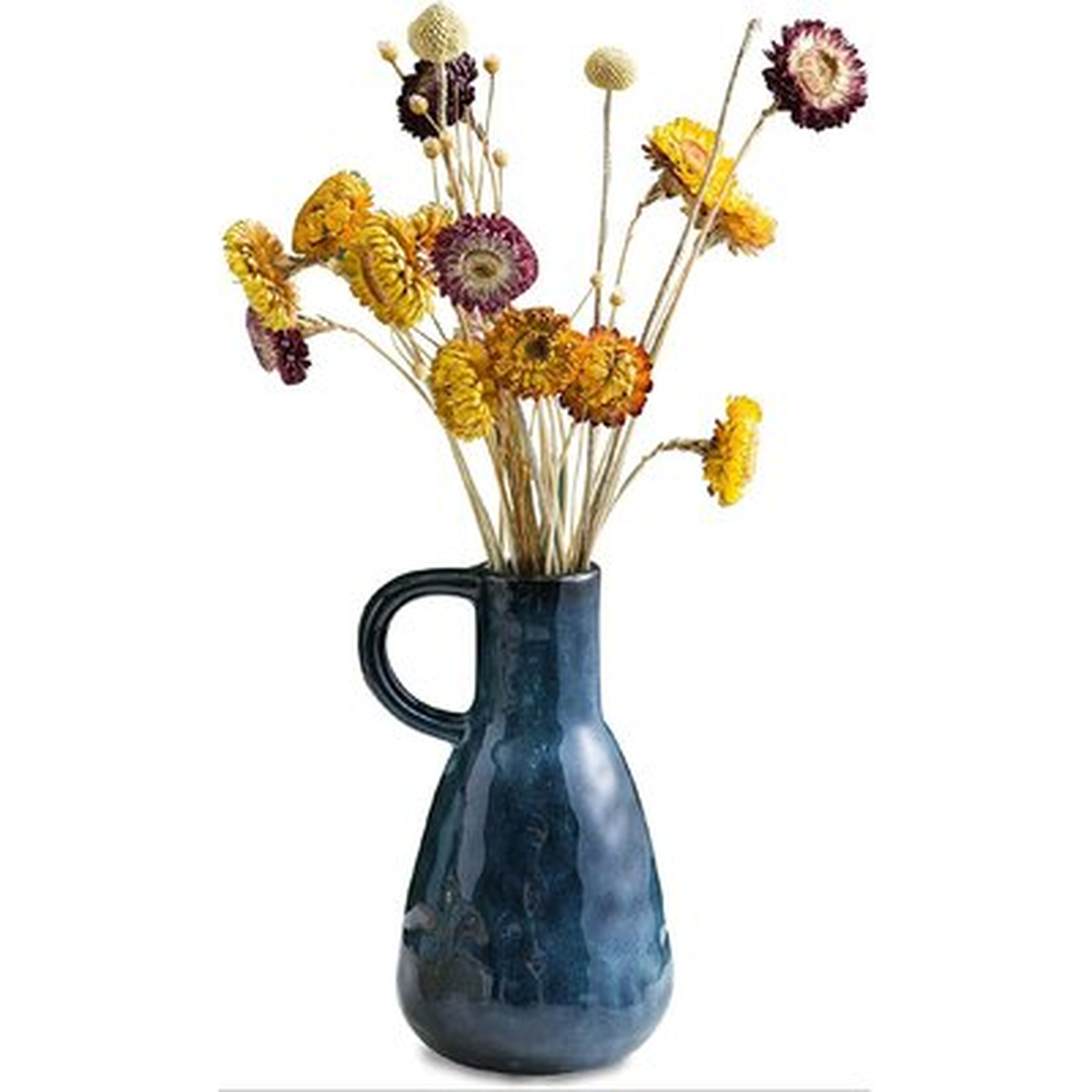Ceramic Vase, Decorative Vases, Glazed Blue Flower Vases With Handle For Home Décor, Centerpieces, Kitchen, Office, Wedding Or Living Room, Blue Color - Wayfair