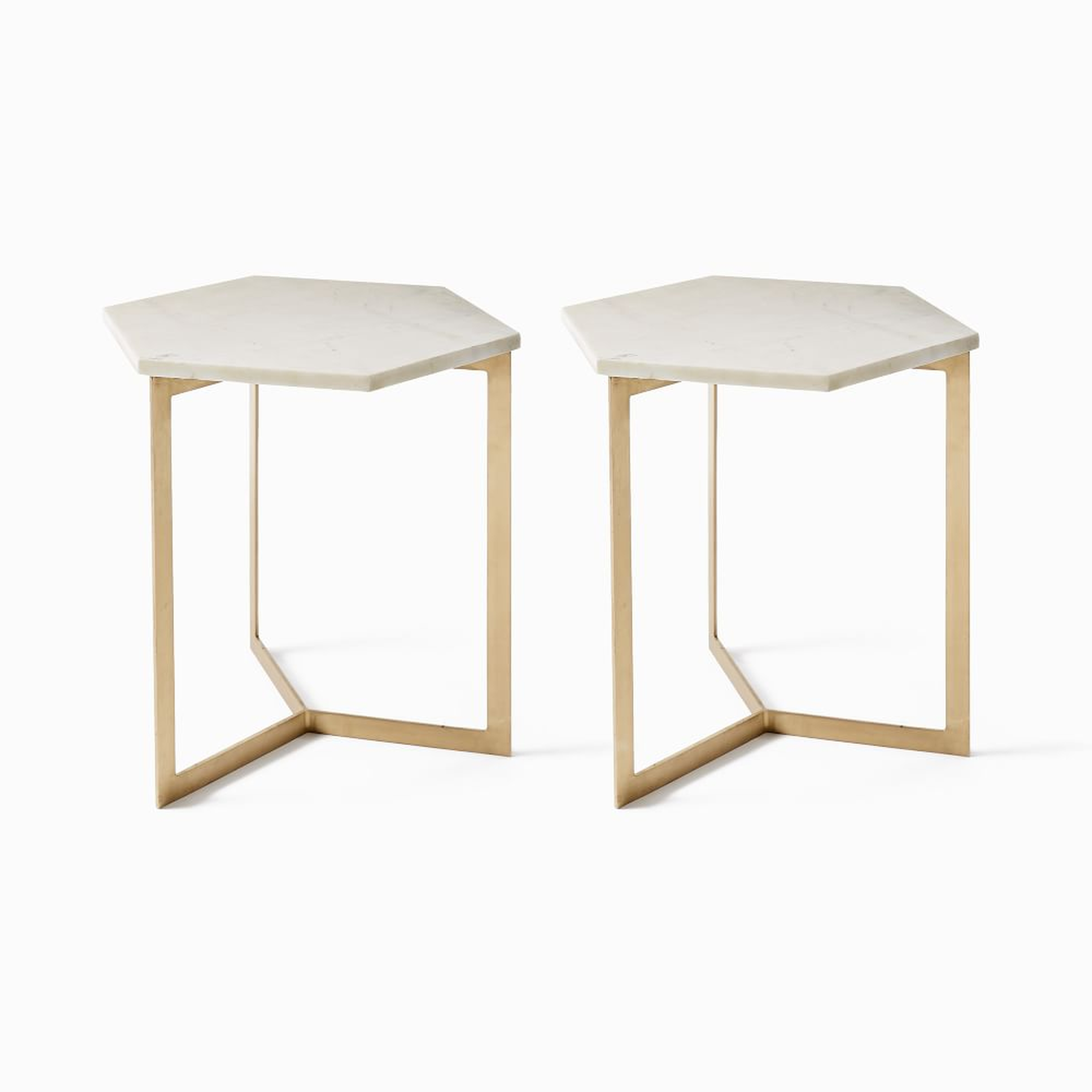 Hex Side Table, White Marble/Antique Brass, Set of 2 - West Elm