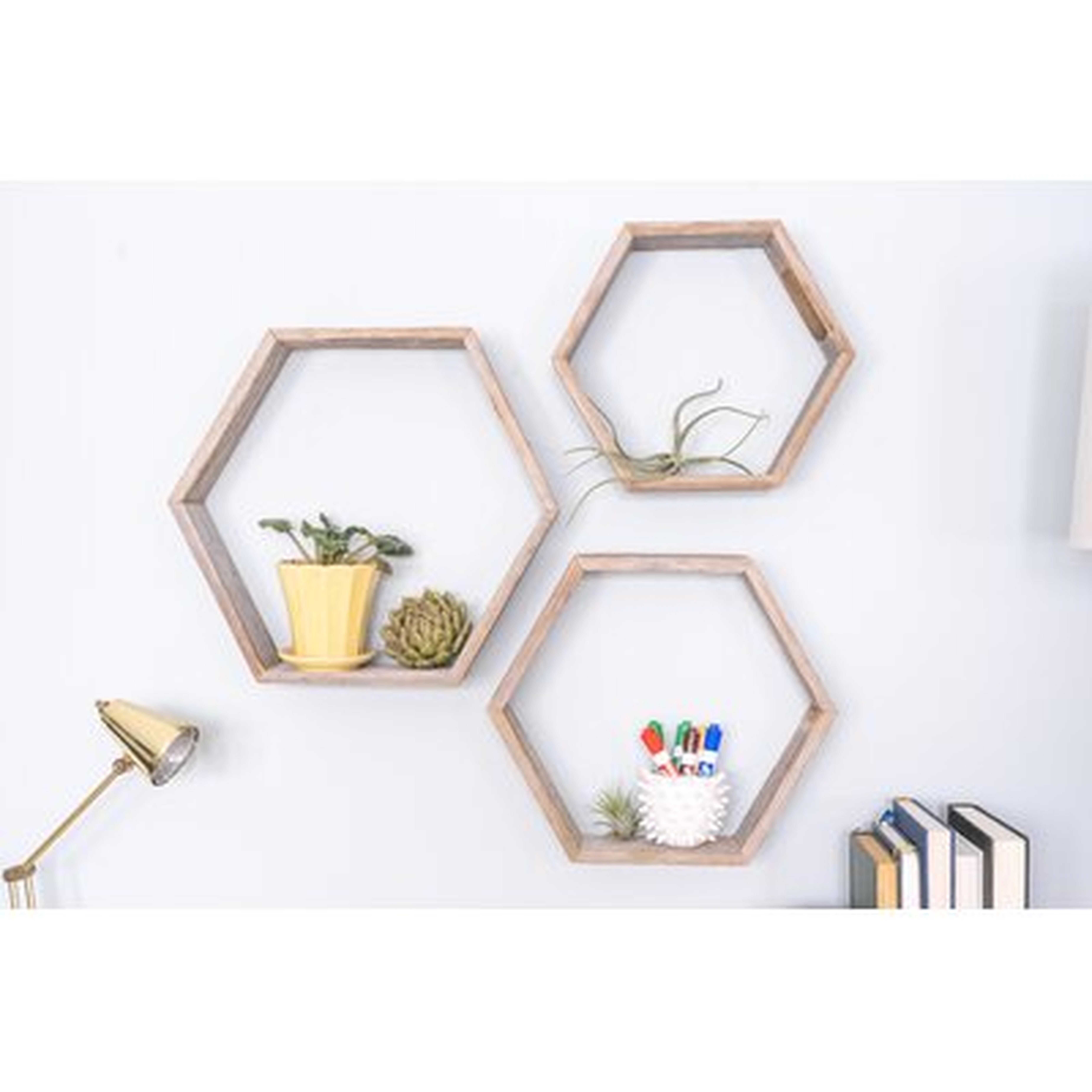 Mont 3 Piece Hexagon Floating Shelf with Reclaimed Wood - Wayfair